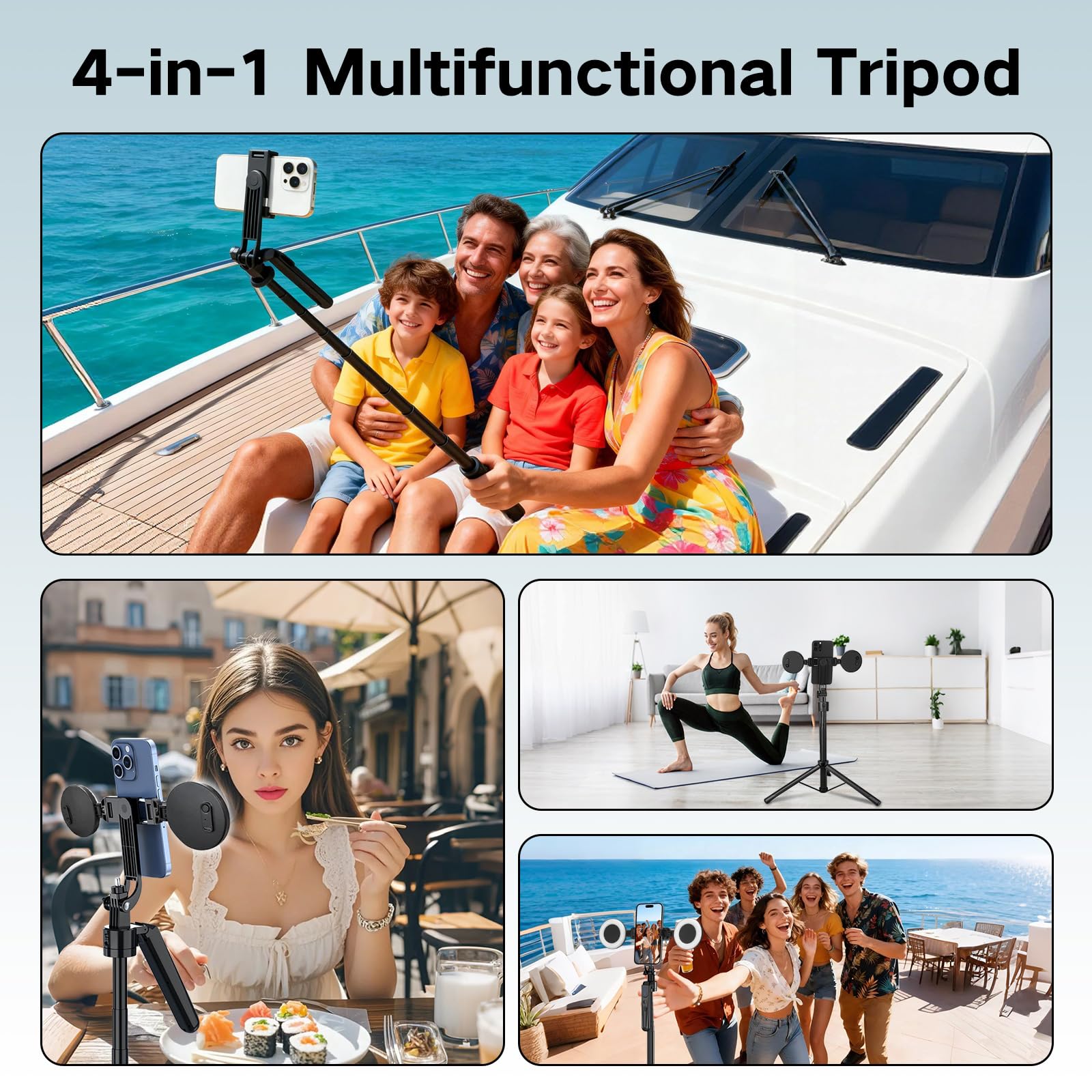 Treppiede per iPhone da 180 cm con luce e rotazione a 360° che segue il movimento, treppiede per iPhone, fotocamera Android, GoPro, luce ad anello, bastone per selfie per registrazione video live