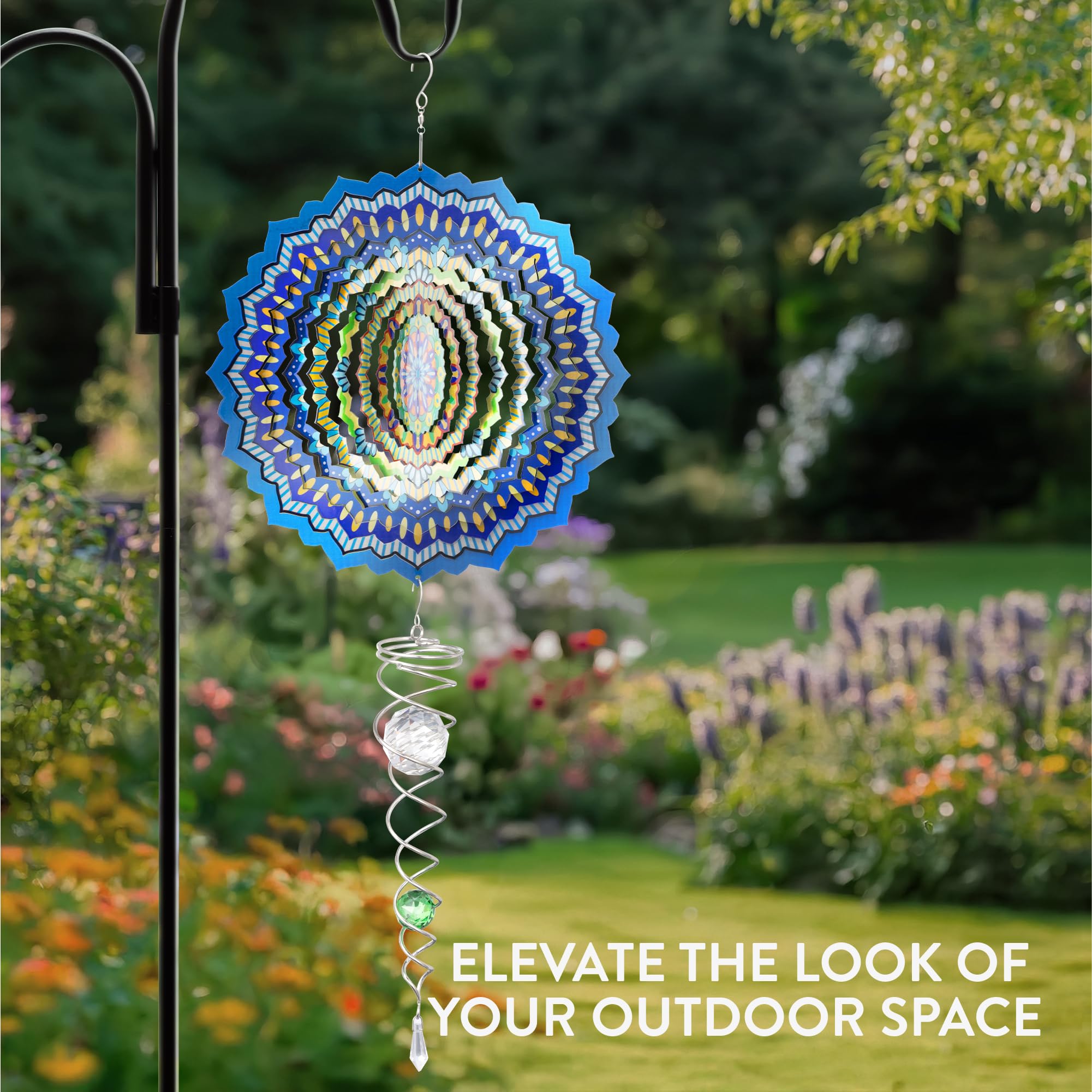 Navaris Girandola a Vento e Spirale con Sfera Riflettente - Girandole da Giardino - Mandala Rotanti - Decorazione da Interno - Scacciapensieri da Esterno Rotante in Metallo - Verde