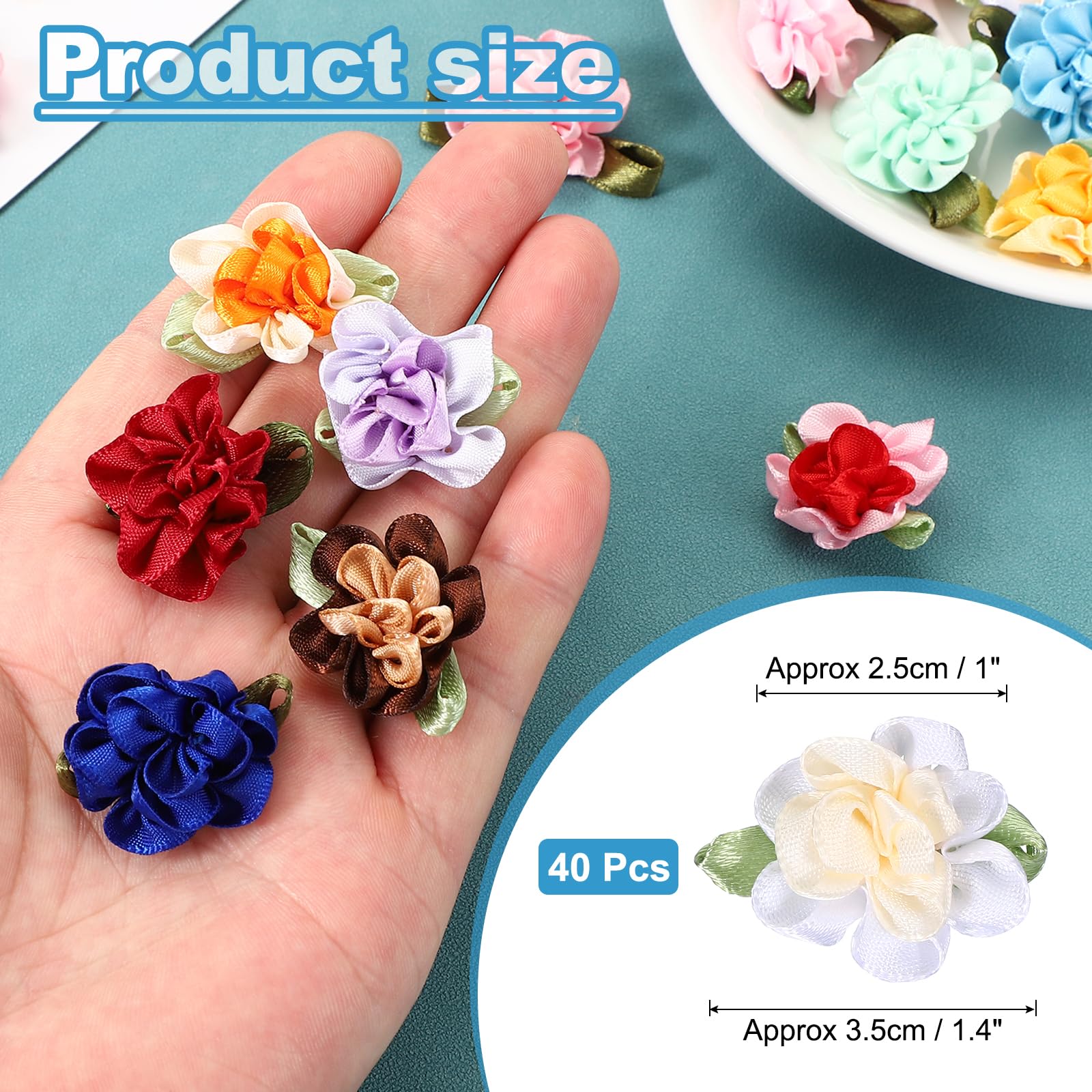 PATIKIL 1 Inch Ribbon Flowers Bows for Crafts 40 Pack Mini Satin Roses Flowers Small Fabric Flower Heads DIY Sewing Appliques for Gift Wedding Bride Ornament Beige/White - Image 2