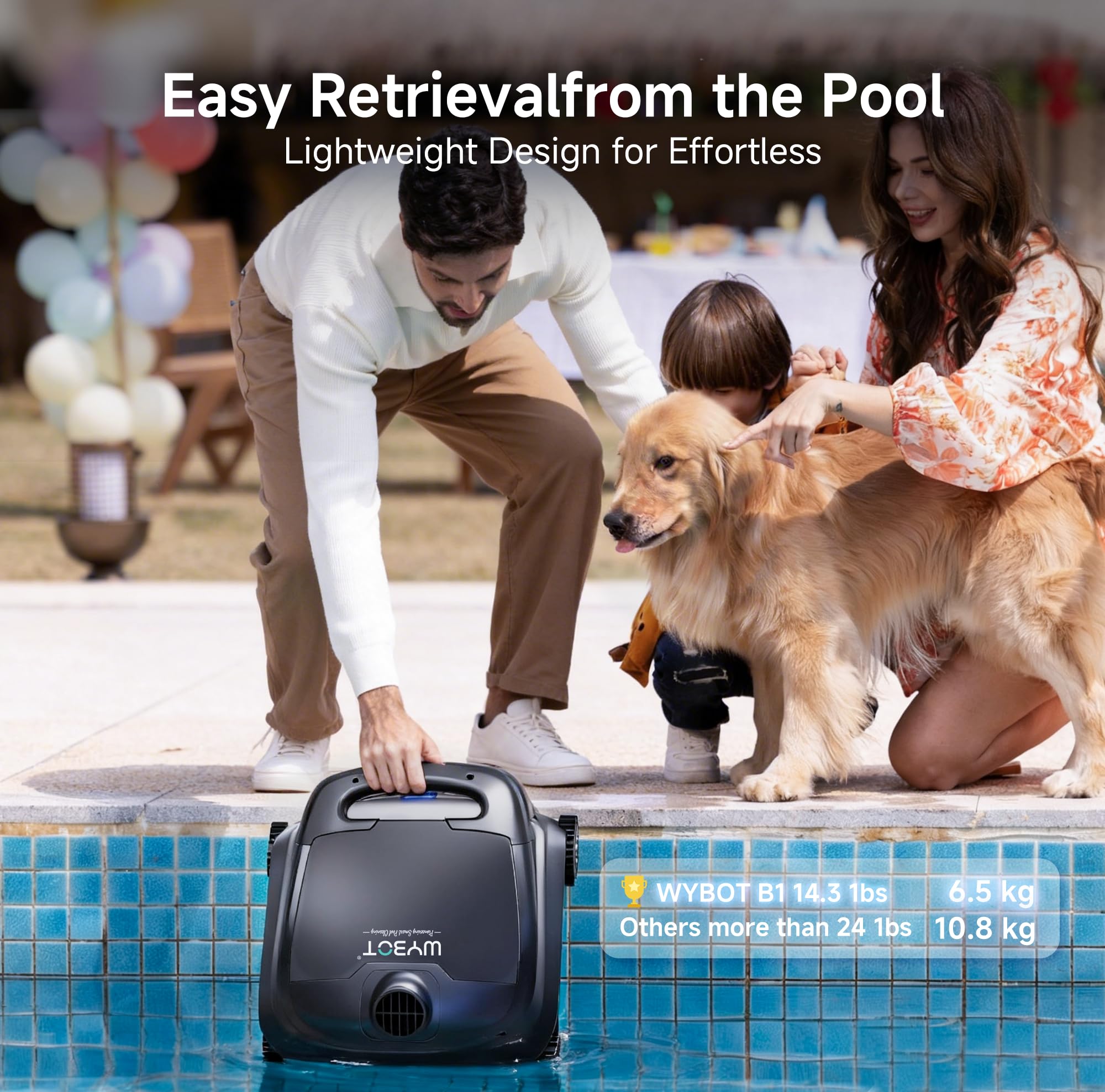 WYBOT B1 Robot de Piscina inalámbrico para Piscinas pequeñas, Robot de Limpieza Inteligente Ligero con Control de aplicación, Cubierta de Pared y Suelo, Dos cepillos Laterales, Gris-Verde