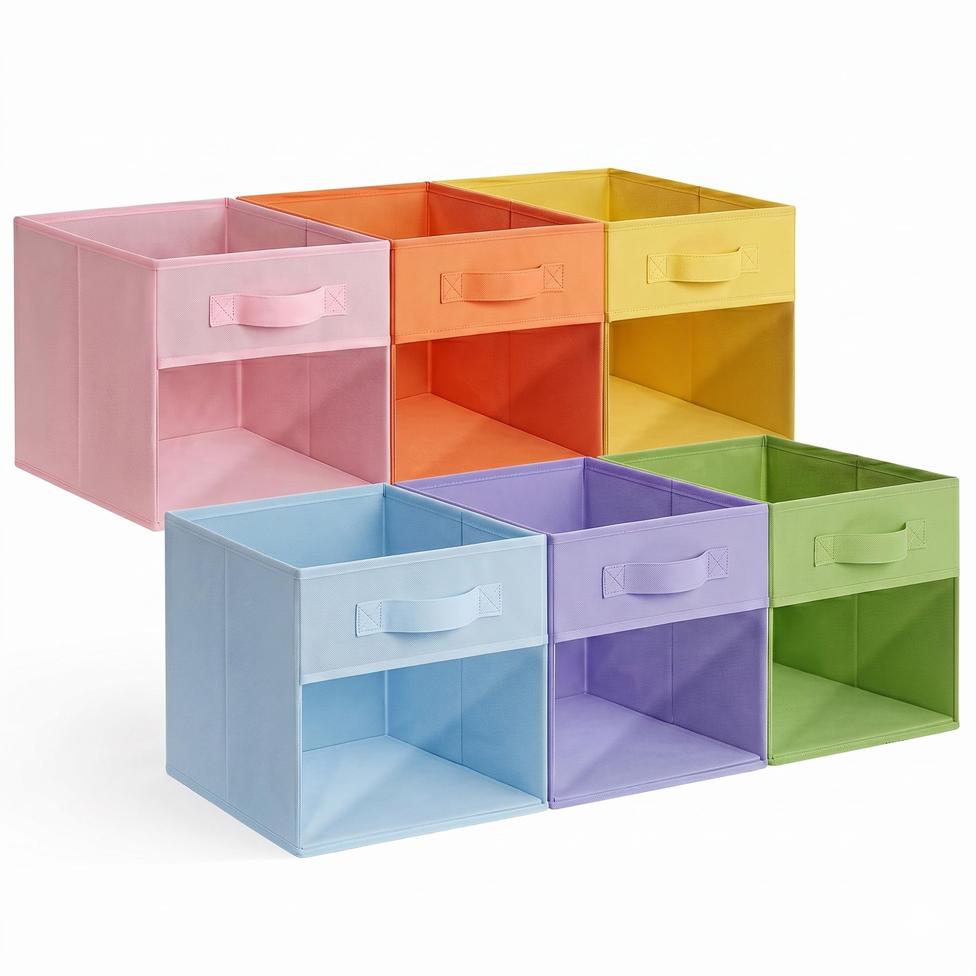 GRANNY SAYS Fabric Storage Cubes with Clear Window, Pack of 6 Cube Storage Boxes 27x27x27, Cloth Square Baskets for Organising Shelves, Collapsible Cube Box Bins, Cubby Unit Organisers, Colorful