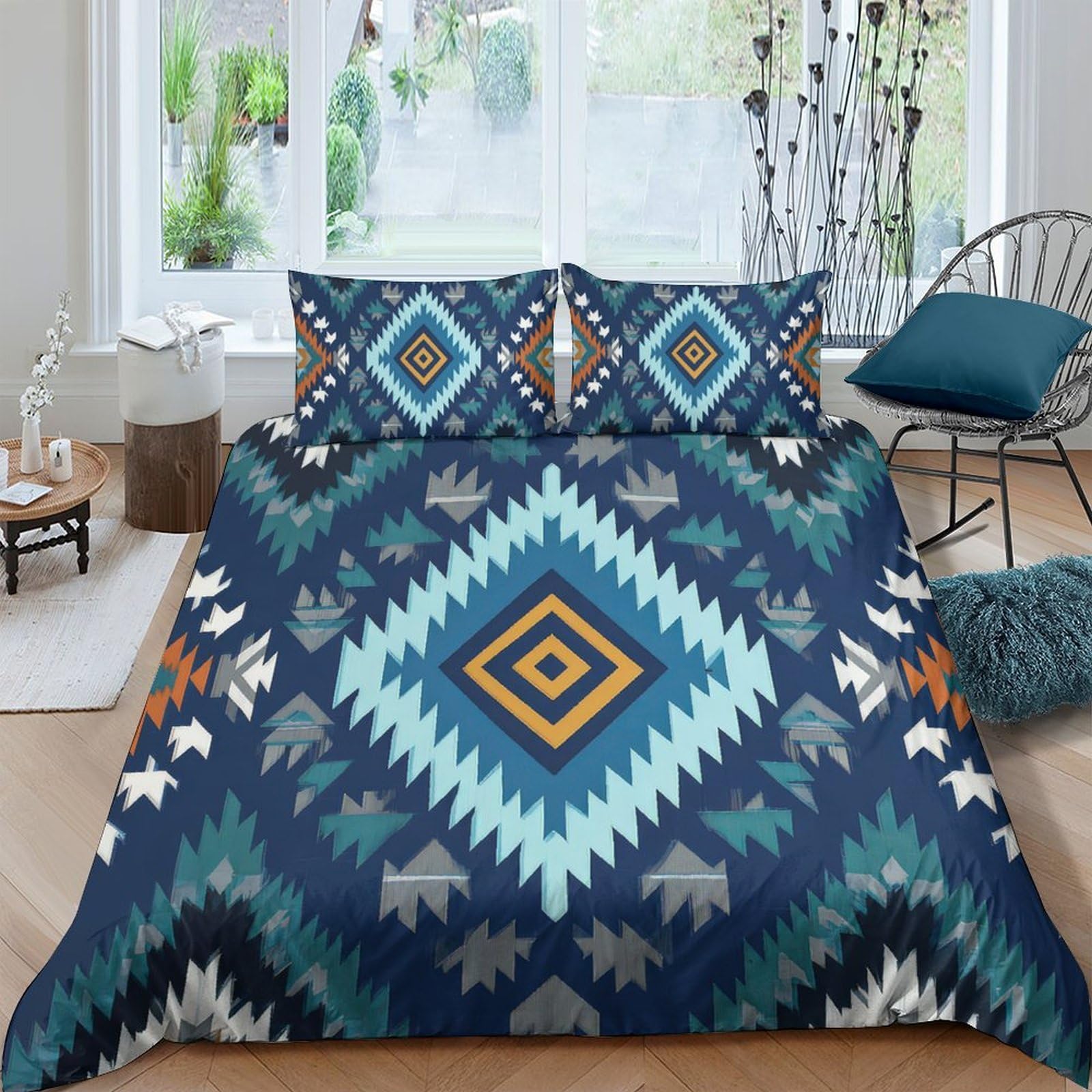 Ctjqhvkz Style-9 3D Printed Aztec Diamond Fitted Sheet Microfiber Soft Breathable Navajo Geometric Bed Cover For Bedroom Guest Room Decor Single（135X200cm）