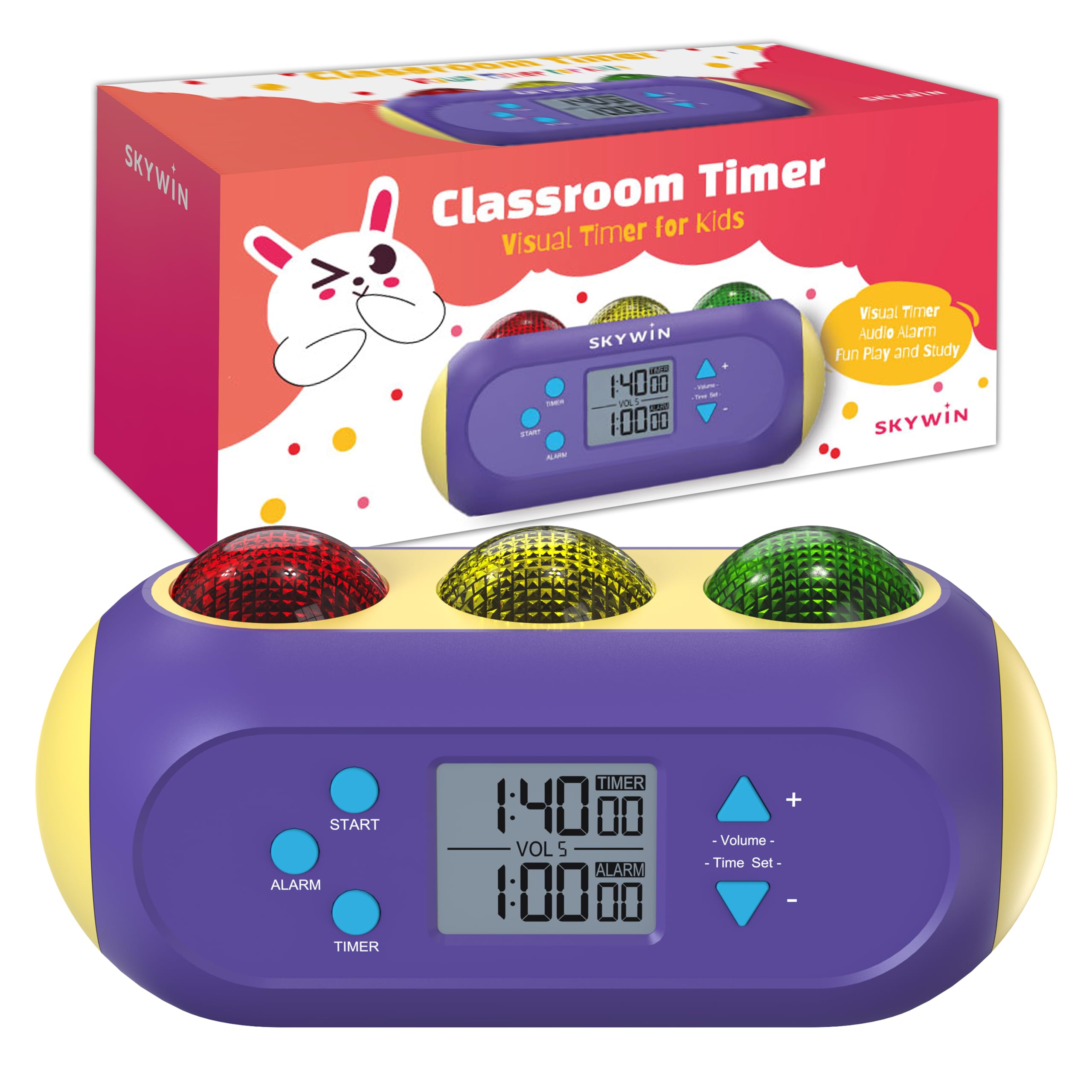 Visual Classroom Timer for Kids & Teachers - Visual & Audible Alarms - Green(GO) Orange(Alarm) Red(Stop) for Lessons, Exam, Quiz & Break Time Tracking