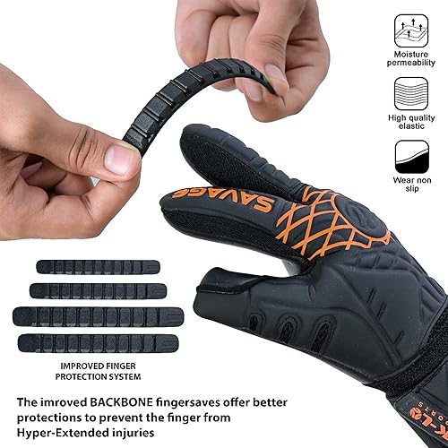 Miniatura 4 de K-LO - Guantes de portero guantes de portero de fútbol opacos salvajes negronaranja tamaños unisex jóvenes y adultos protección de la columna
