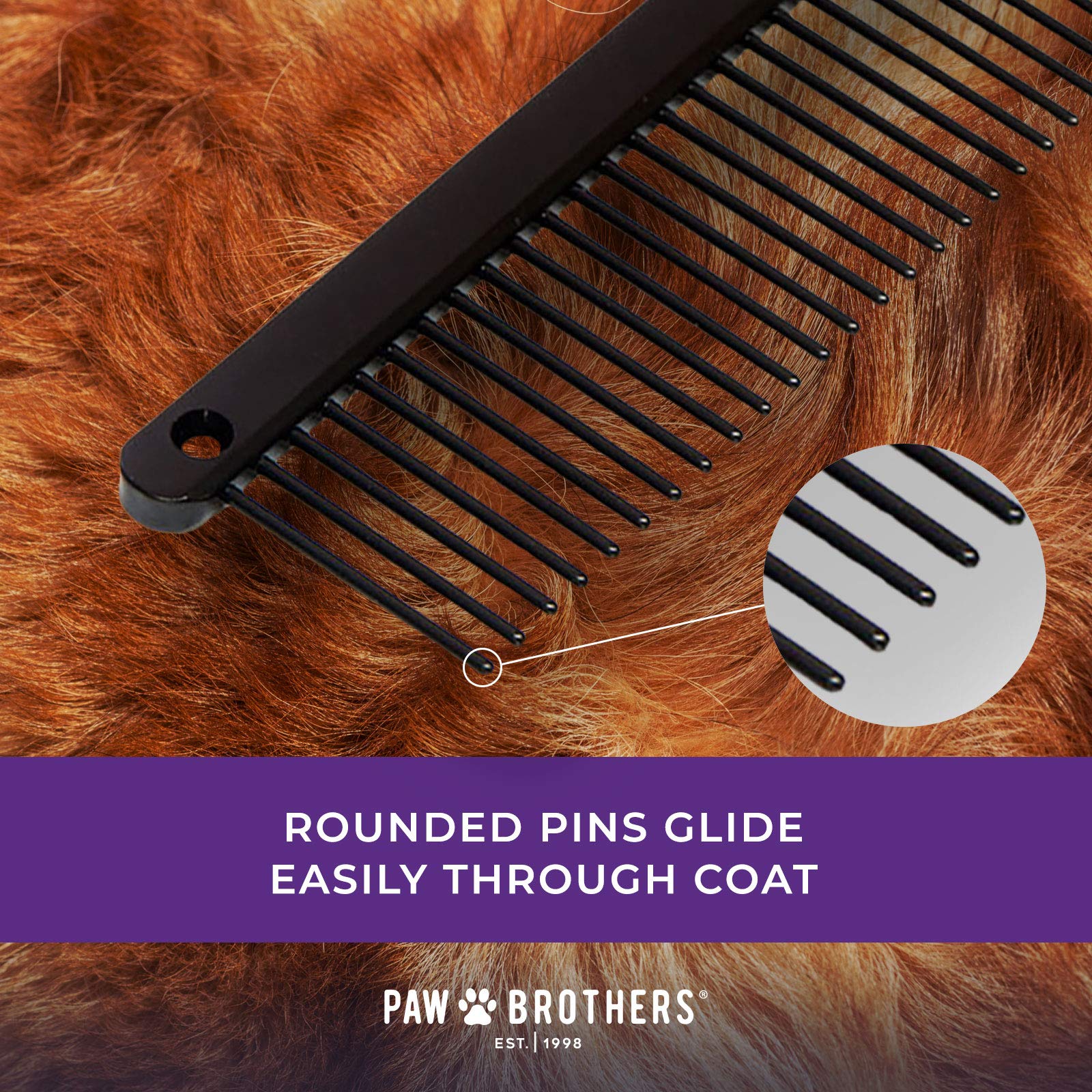 Ryan's Pet Supplies Paw Brothers - Peine estilo galgo para perros, herramienta de aseo de grado profesional, elimina nudos y enredos, teflón verdadero, mango fino/grueso, ergonómico, 7.5 pulgadas