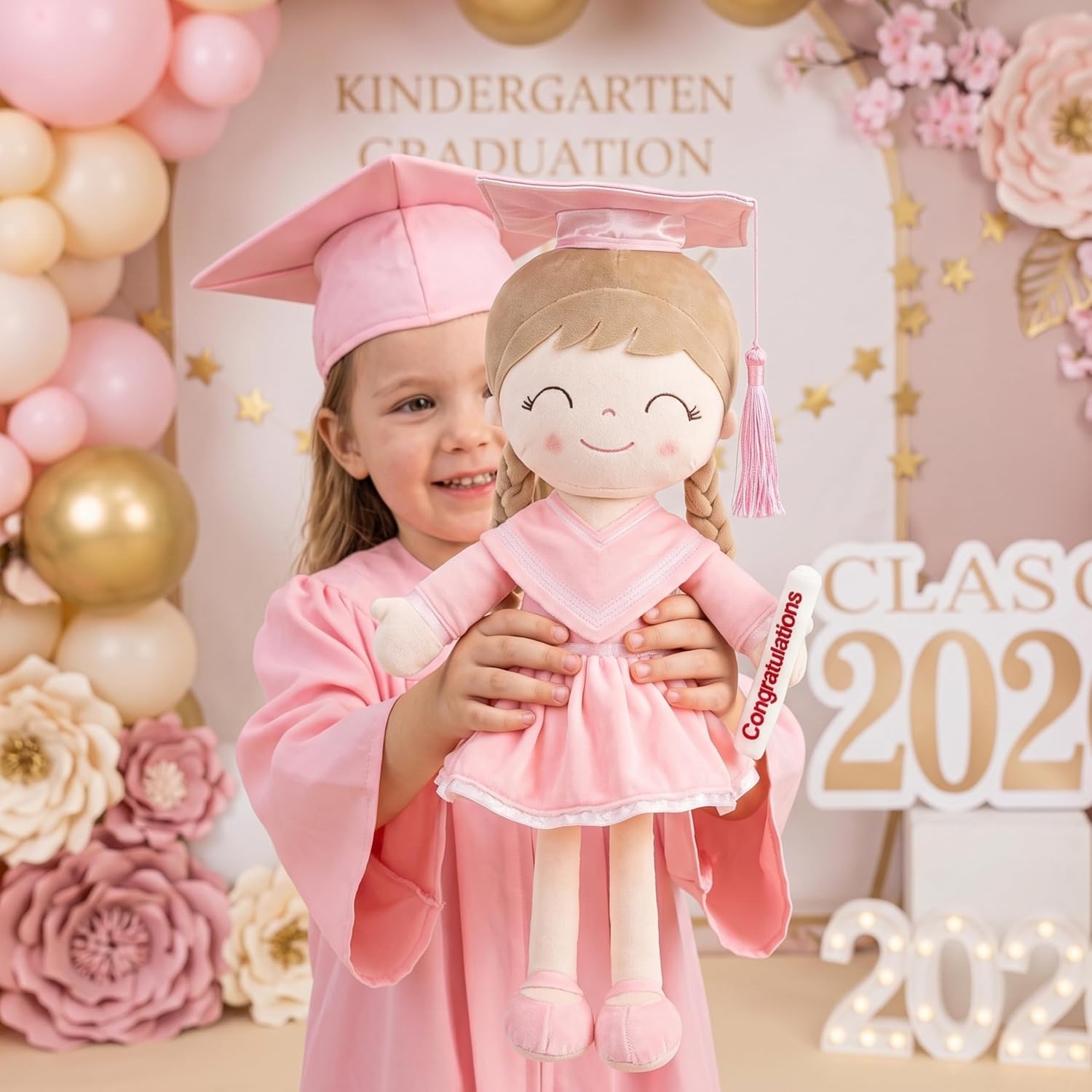 Gloveleya 16" Graduation Girl Doll - Pink Plush Toy with Cap & Gown - Preschool Kindergarten Graduation Gifts for Girls, Class of 2026 Milestone Keepsake
