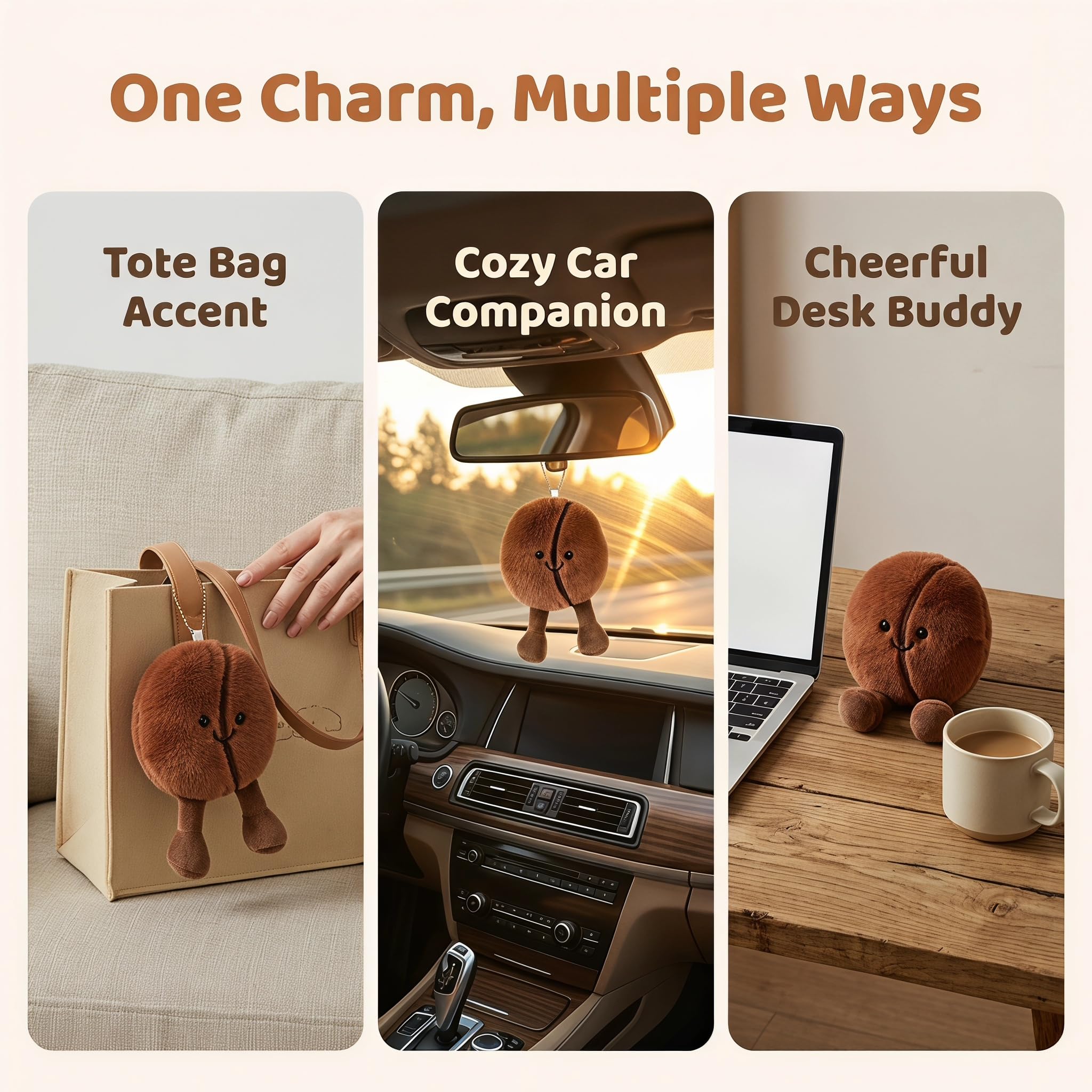 Kaffeebohnen Plüschtier Mini 13cm Kuscheltier Anhänger, Cartoon Weiches Kaffeebohne Plüsch Dekoration für Tasche Auto Schlüsselanhänger, Lustiges Mini Kuscheltier für Zuhause Büro Geschenk