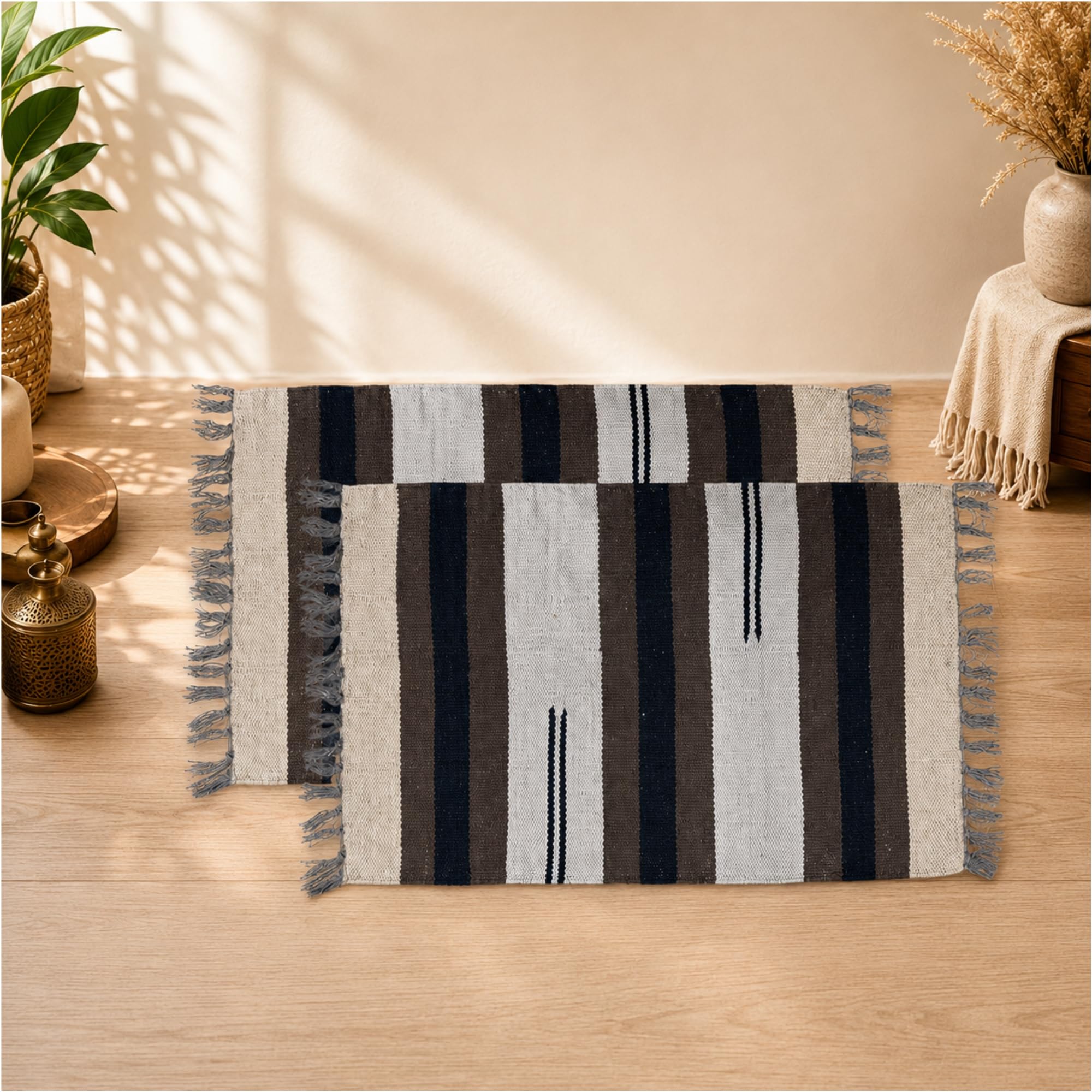Cotton Thari Mat Pack of 2 | 100% Cotton Handwoven | 16 x 25 Inch Multipurpose Rugs for Bathroom, Kitchen, Entryway & Bedroom | Lightweight Foldable Traditional | Multicolor 3-image-19