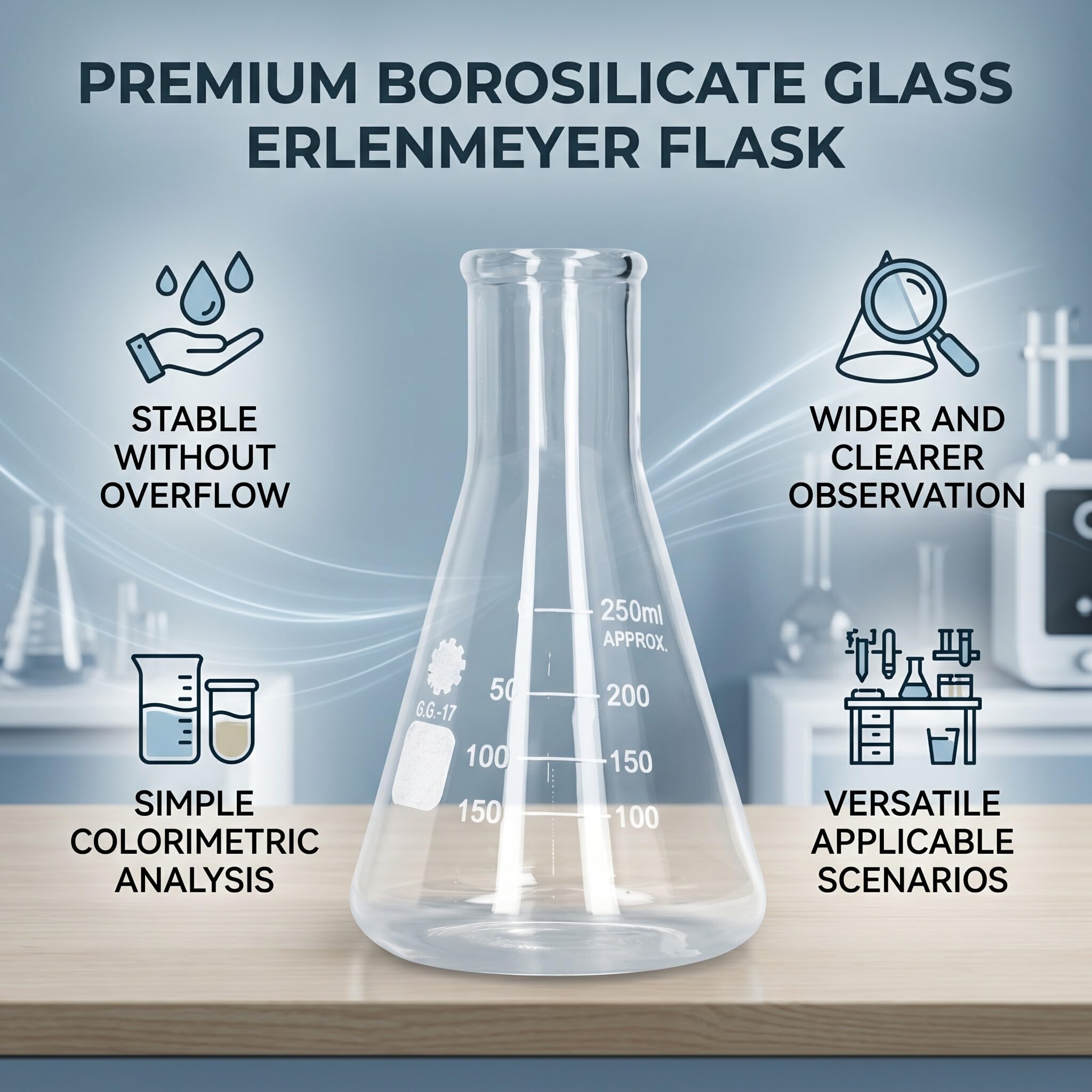 Fiole Erlenmeyer de Chimie 250 Ml, Fiole Erlenmeyer 250 Ml Verrerie Laboratoire à Bouche étroite pour Projets de Laboratoire