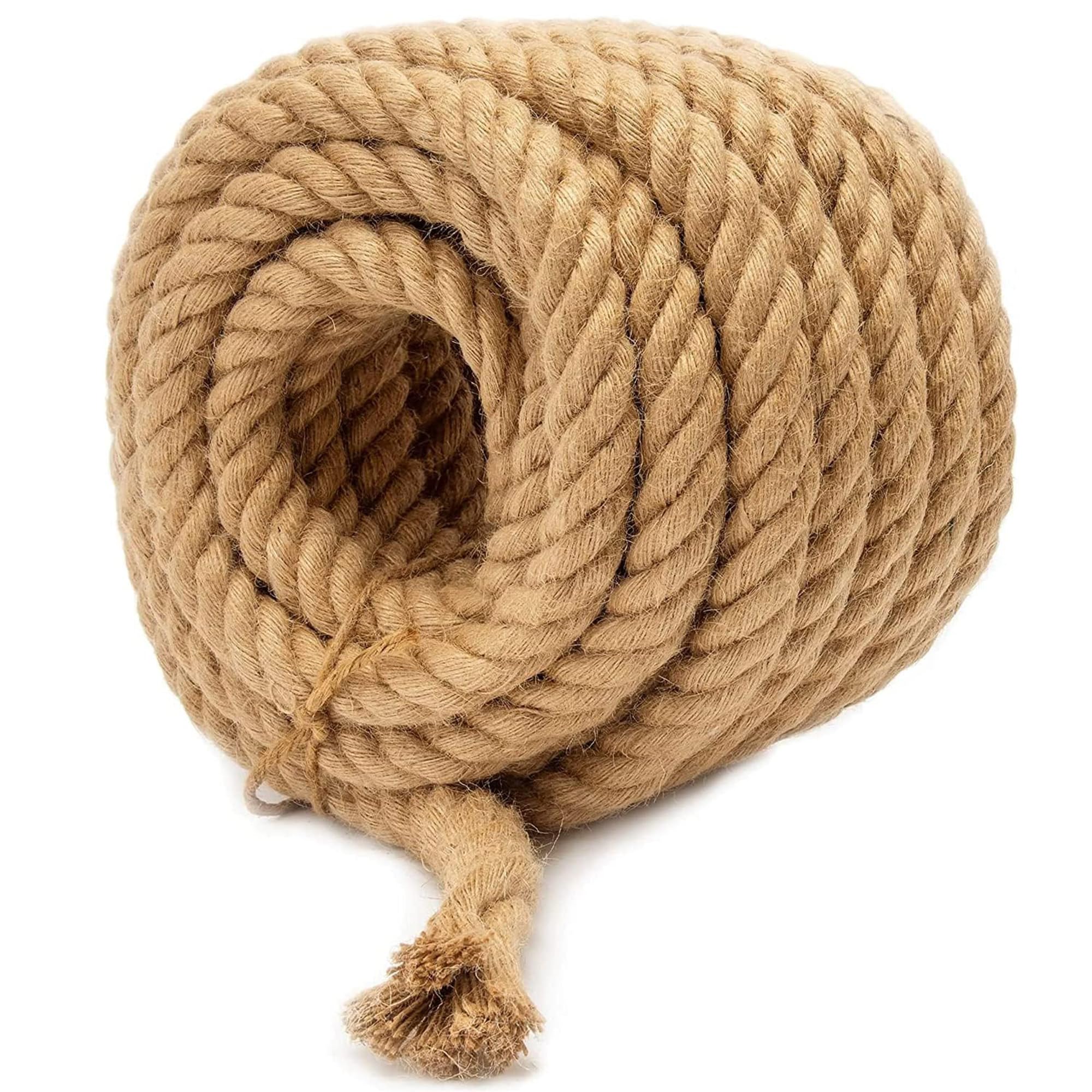 rloao 20mm Jute Rope, 15M/49 Feet Thick Decking Twine Hemp Rope,4-Strand Natural Heavy Duty Jute Twine String for DIY Cat Scratcher Gardening Bundling Wall Hanging