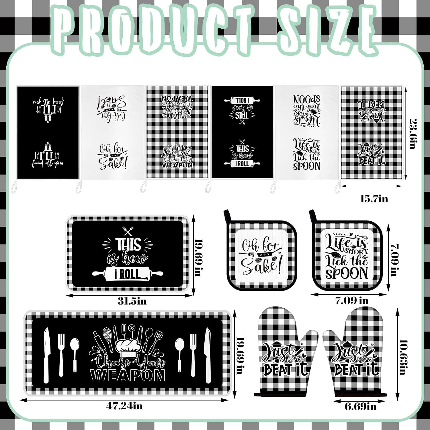Fourluoo 12 Pcs Black White Kitchen Decor Buffalo Plaid Kitchen Accessory image 3