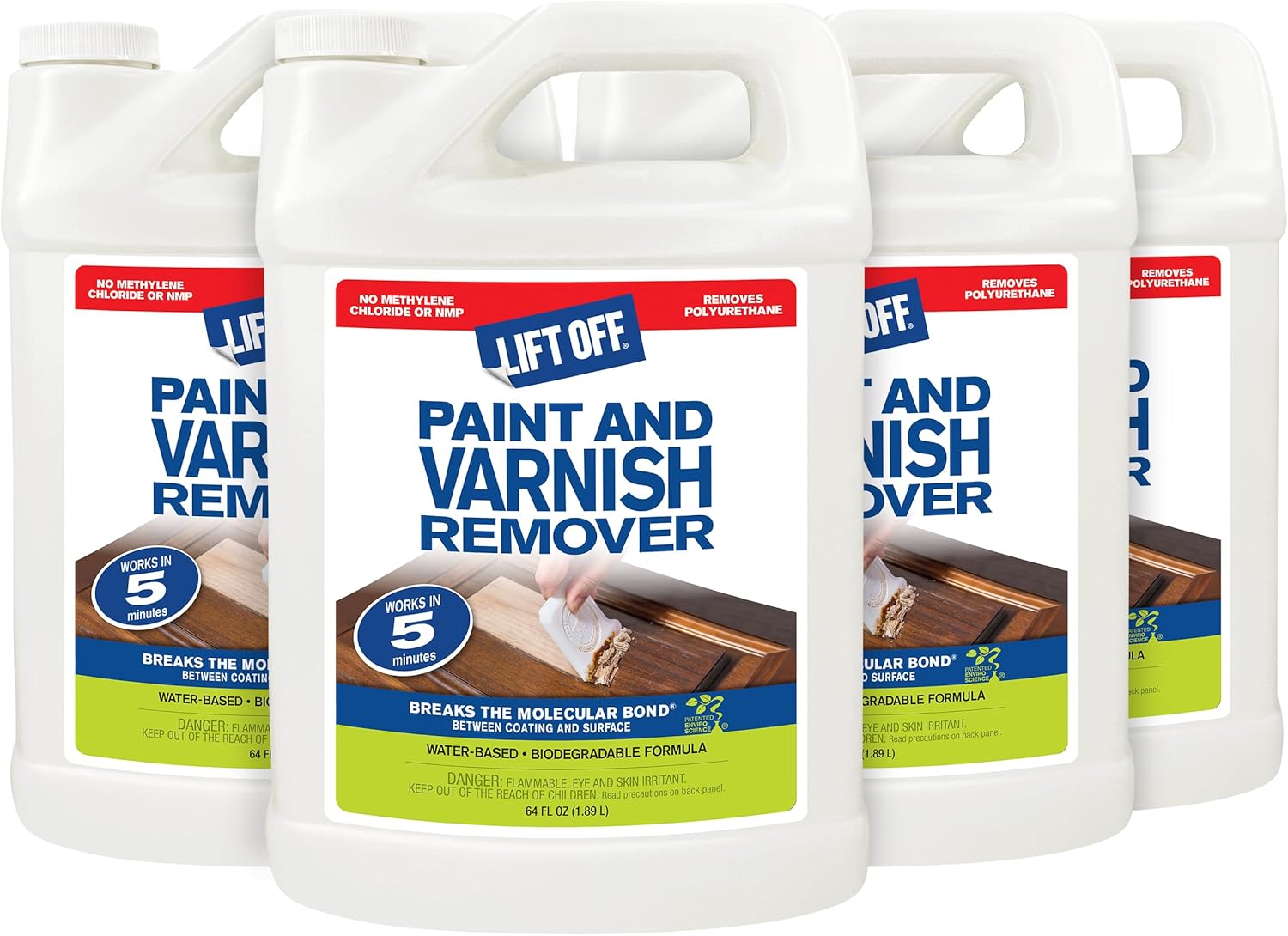 Motsenbocker's Lift Off 41164-4PK Paint and Varnish Remover for Wood Stain, Solvent Paint, Lacquers, Polyurethane Works on Cabinetry, Furniture, Wood and More Water-Based, 64 Fl oz, Pack of 4