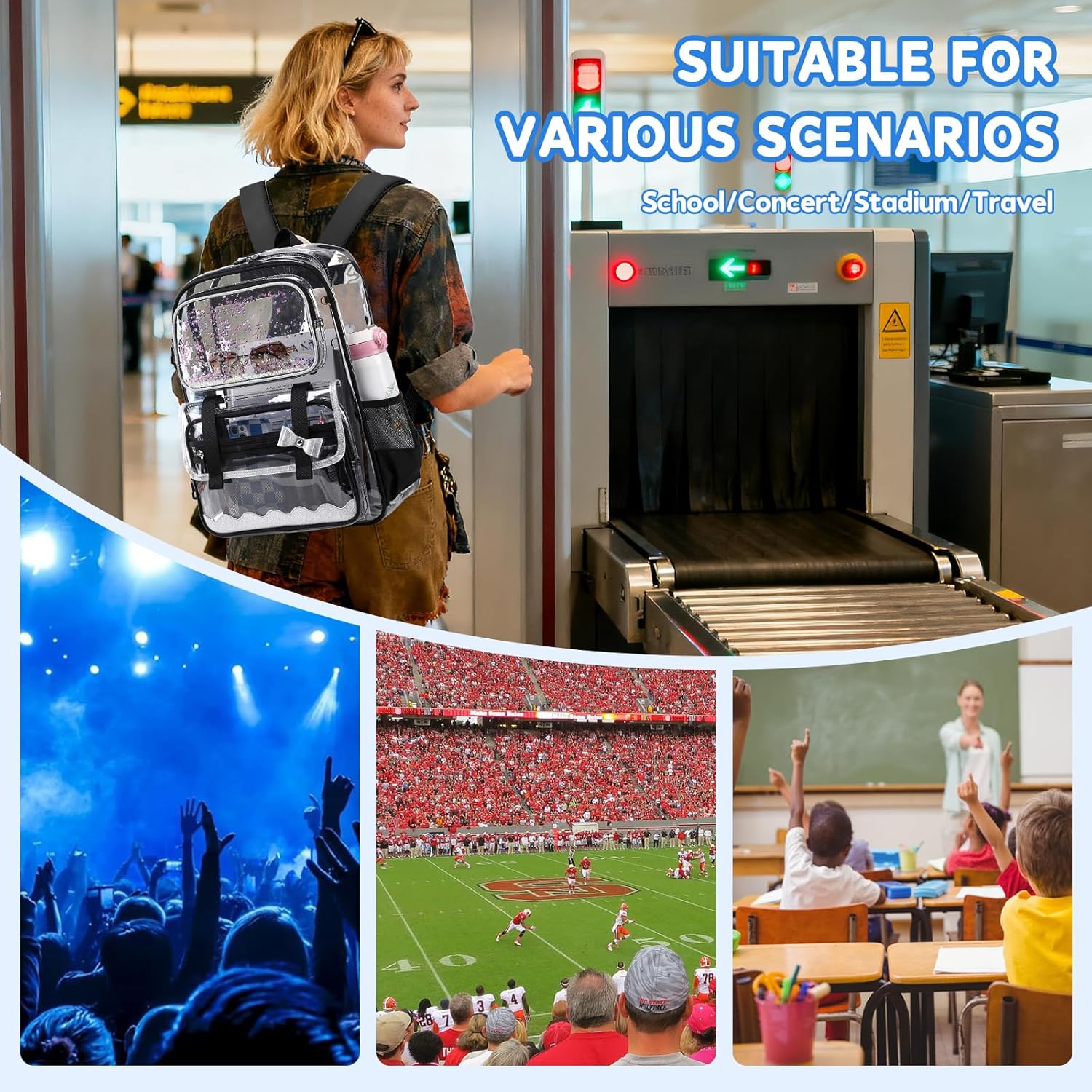 Clear Backpack for Girls,Transparent Backpack See Through Backpacks Stadium Event,Heavy Duty Clear Bookbag for School Black - Image 11