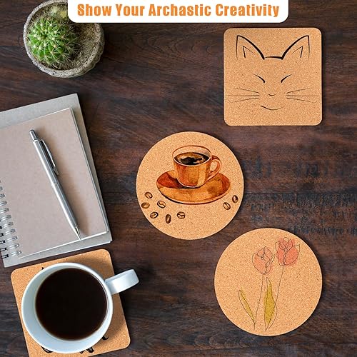 Miniatura 6 de Yaomiao Juego de 100 posavasos de corcho de madera a granel de 4 pulgadas para beber, té, café, blanco, absorbente, resistente al calor,