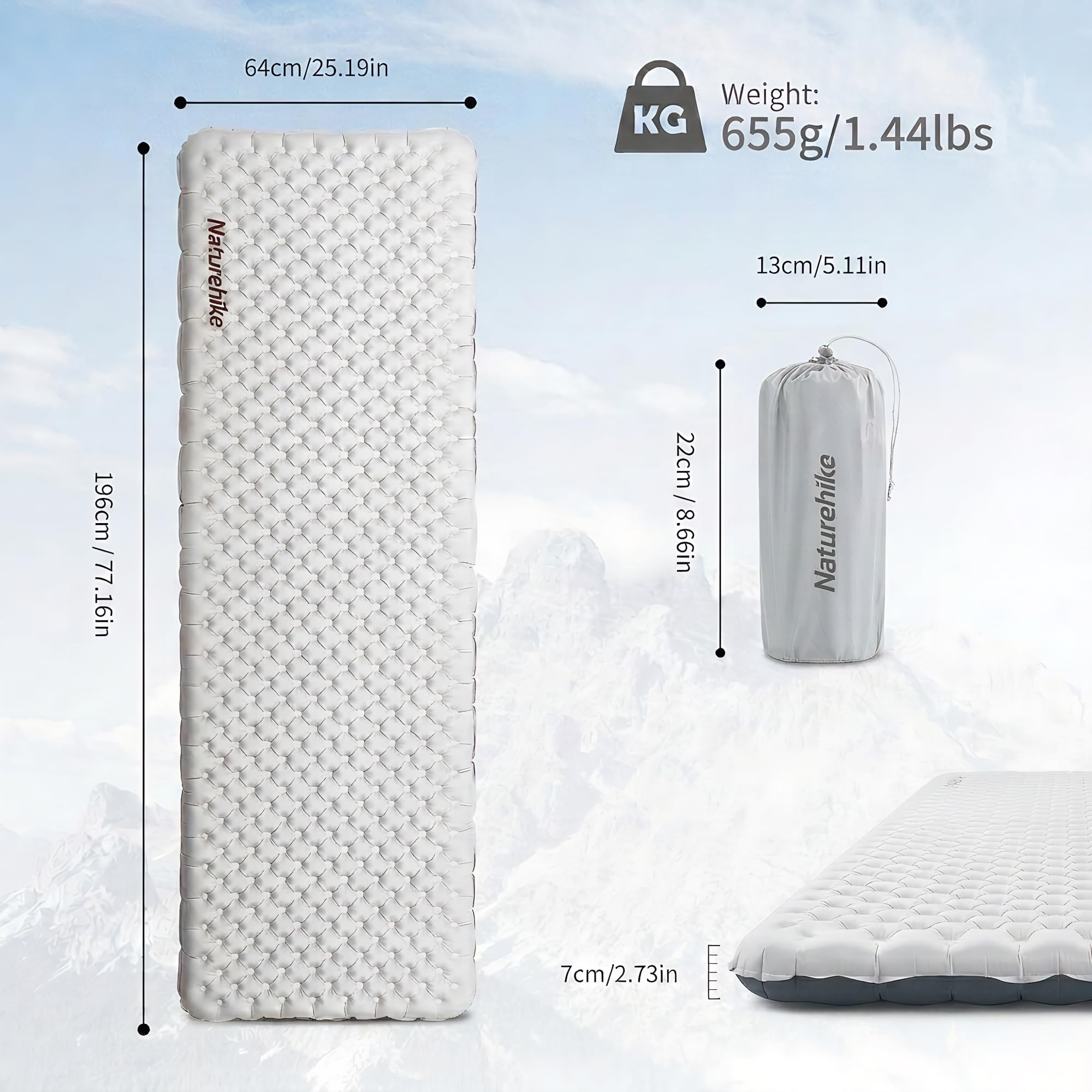Naturehike Colchoneta autoinflable ultraligera, esterilla de camping hinchable 3,5R, duradera, portátil, colchón de aire para dormir individual para trekking, senderismo, montañismo, mochilero
