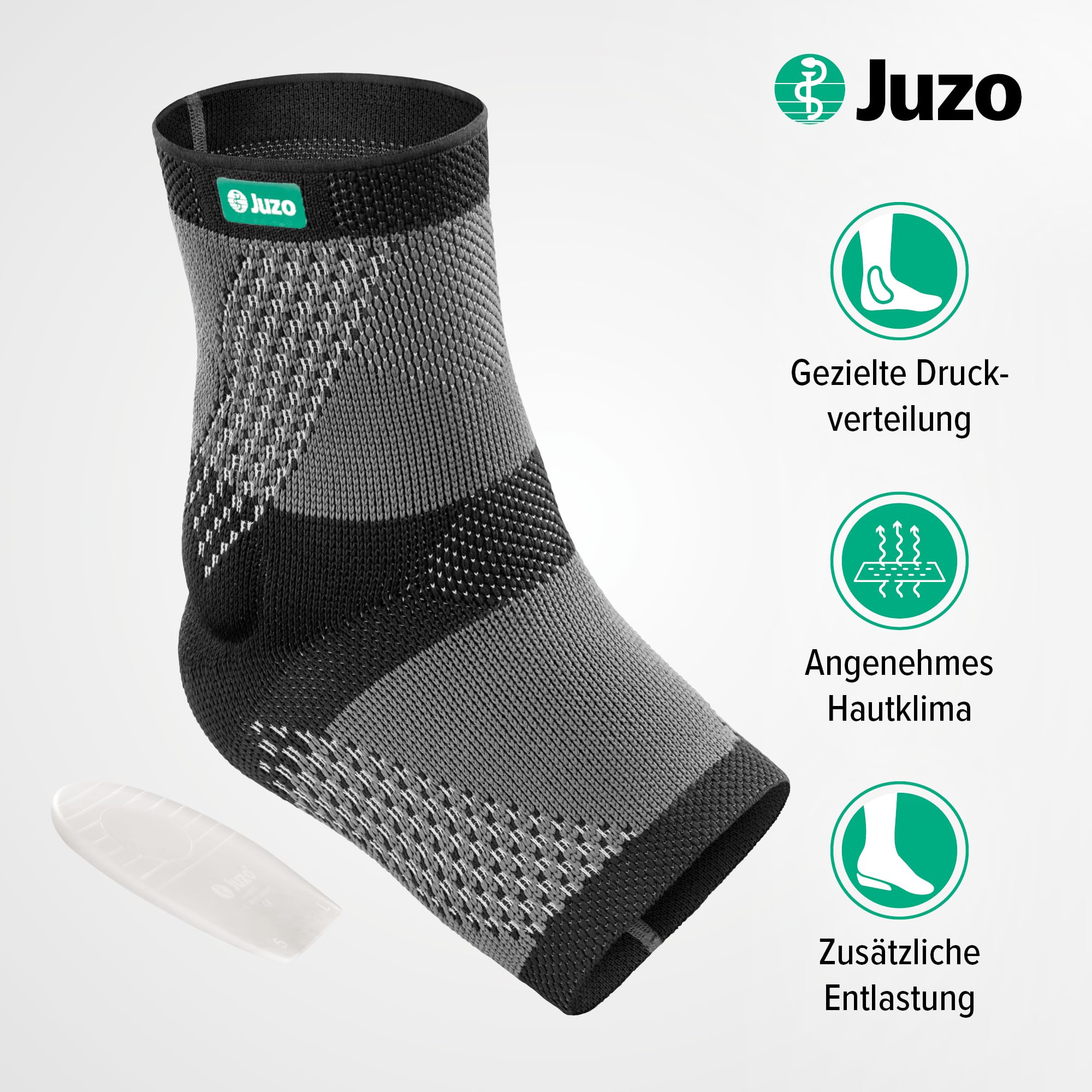 Juzo JuzoFlex Achill Xtra, Achillessehnenbandage zur Entlastung bei Achillessehnenentzündung, mit Silikonpelotte & Kompression, atmungsaktiv & hautfreundlich, inkl. 2 Fersenkeilen, beidseitig tragbar