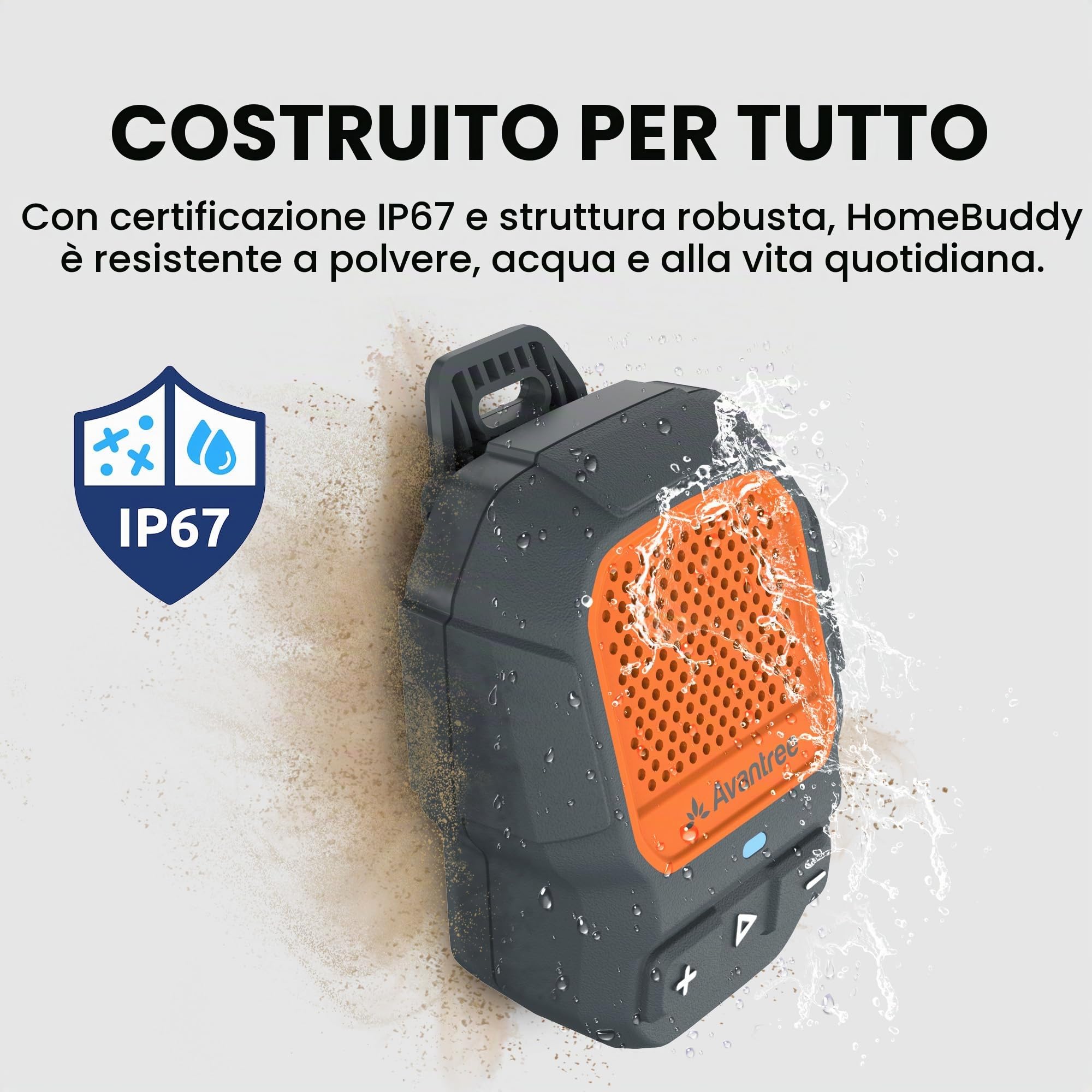 Avantree HomeBuddy – Mini Speaker Bluetooth Auracast IP67 Rosso | Altoparlante portatile clip-on con 15 ore di autonomia, resistente all'acqua per musica e chiamate indoor e outdoor