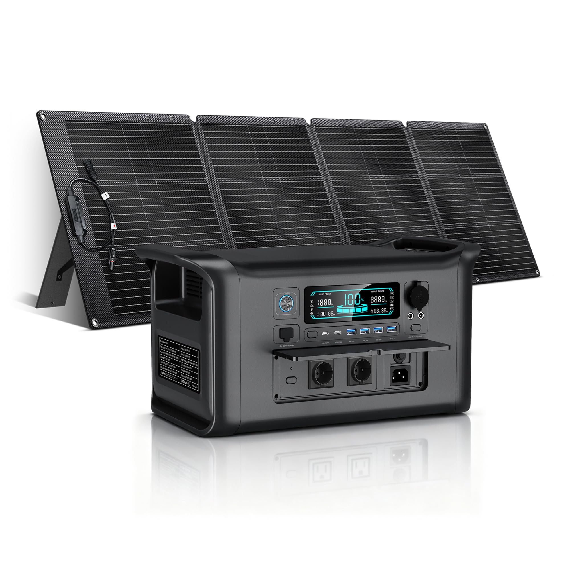CTOLITY Generatore solare da 1000 W, 1024 WH, con pannelli solari da 200 W, presa AC da 220 V, 1800 W, alimentazione mobile per campeggio, camper, attività all'aperto, fai da te e come agarato di