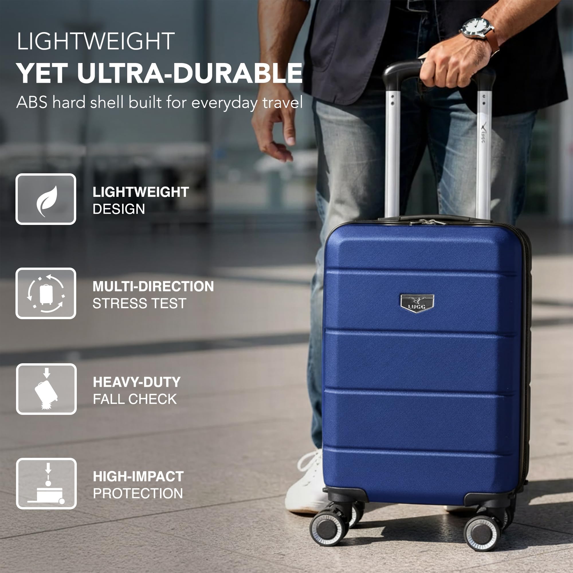 LUGG - Jetset 40cm Suitcase - 40x30x20cm- Ryanair Compatible - Underseat Size - Hard Shell ABS - Spinner & Removable Wheels - Lightweight Travel Luggage- Cream/Brown — view 298