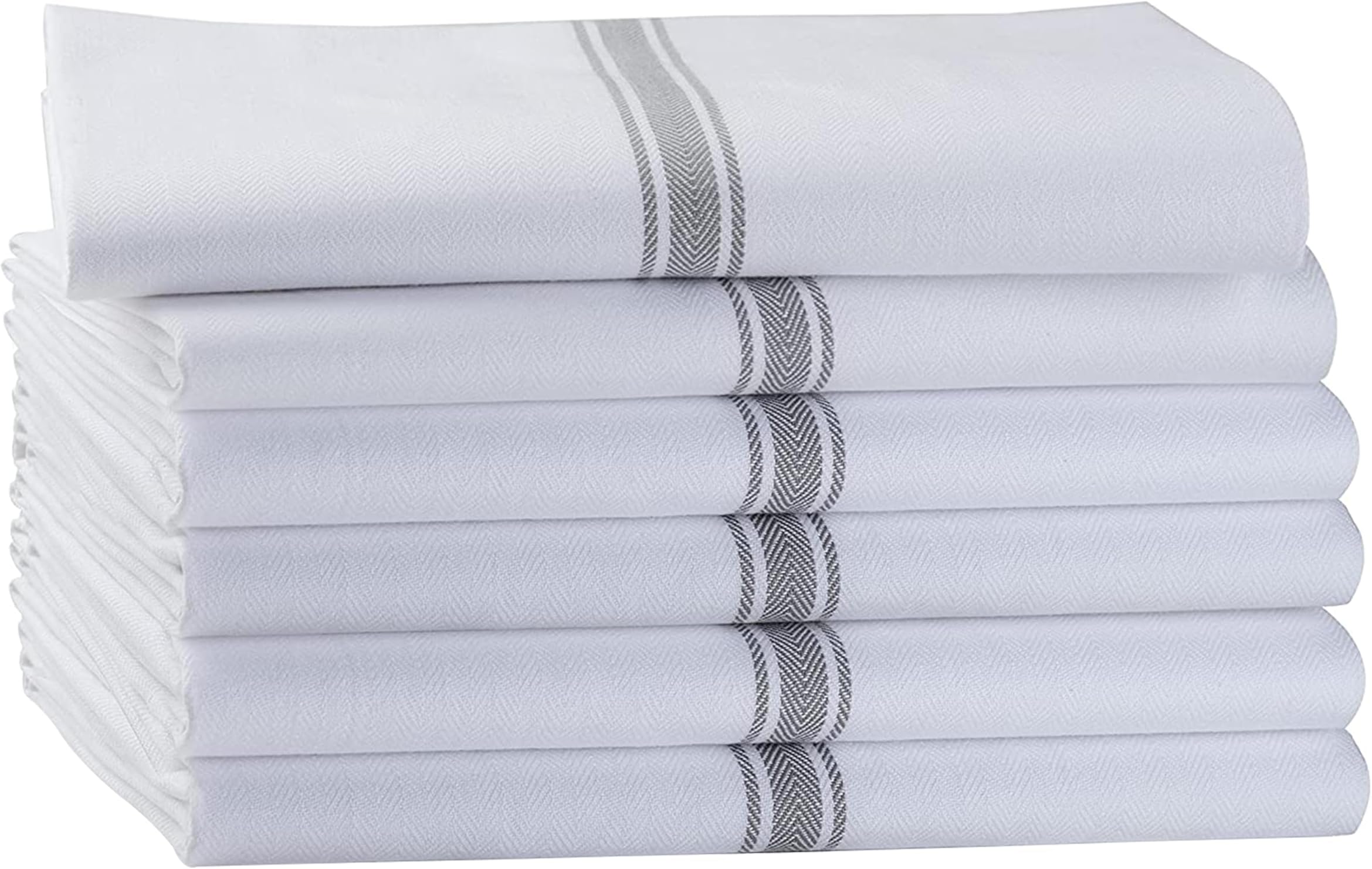 LANE LINEN Kitchen Towel Set, 6 Pack Dish Towels for Kitchen, 100% Cotton Absorbent Tea Towels, Quick Dry, 15"x25", Herringbone Weave, Reusable, Machine Washable, Soft for Drying Dishes - Grey Stripe
