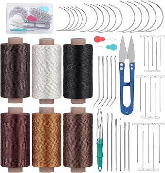 6 Rolls Hair Extension Thread, Sewing Threads, 153 Yard Hair Weave Sewing Threads Hair Extension Tools with 41 Pcs C/T/J/I Shape Needles for Making Wigs, Hair Weaving, Hand Sewing