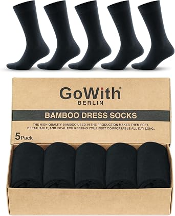 GoWith 5-Piece Bamboo Lycra Seamless 200 Needle Washed Flexible Tightening Quality Black Navy Blue and Colorful Men's Socks 3557 with Elegance Box