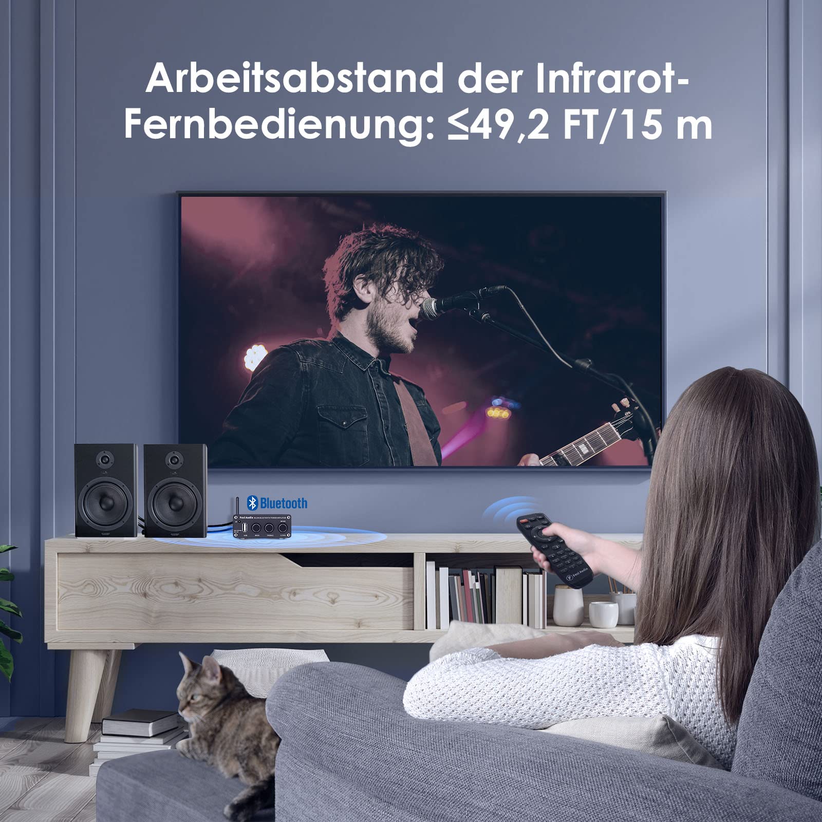 Fosi Audio BL20A Bluetooth 5.0 Heim-Audio-Stereo-Verstärker Mini Hi-Fi Klasse D Integrierter Verstärker U-Disk AUX mit Fernbedienung für Heimlautsprecher 100 Watt × 2