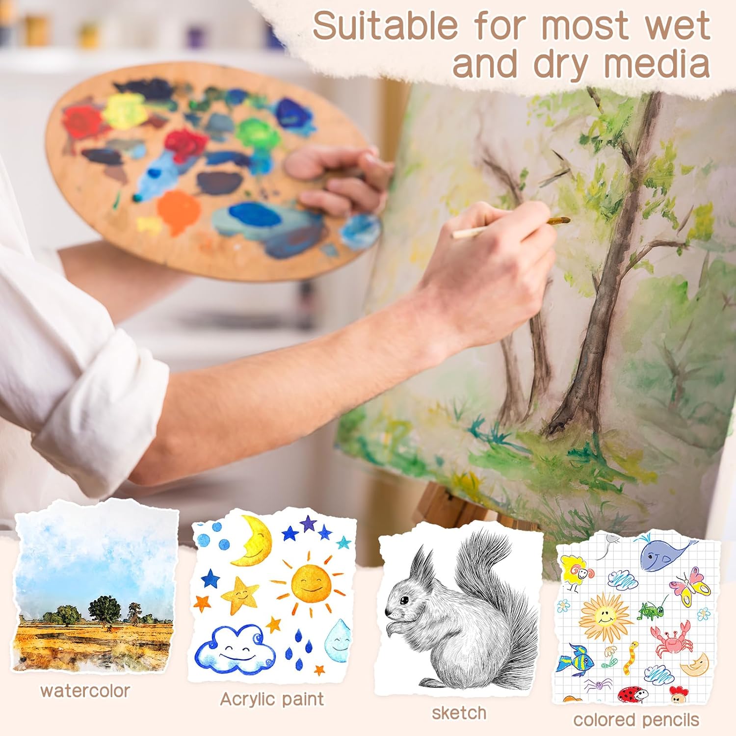 Humyoun 150 Sheets Watercolor Paper 5 x 7 Inch, 300 GSM Textured Deckled Edge Paper Handmade for Painting, Wedding Invitations, Greeting Cards, DIY Crafts