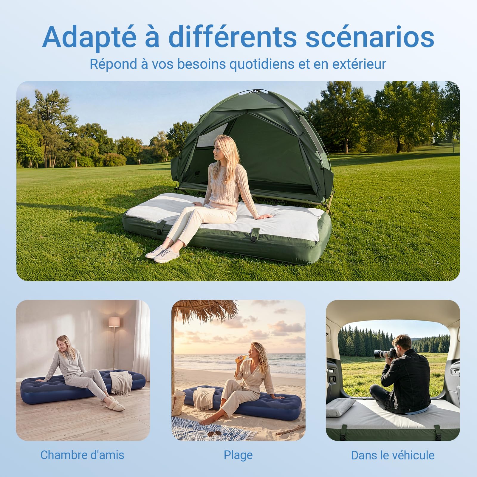 SoBuy Tente de Camping Extérieure Vert Tentes Double avec Crochet pour Lampe et Sacs de Rangement pour Chaussures Tente 3-en-1 Vert