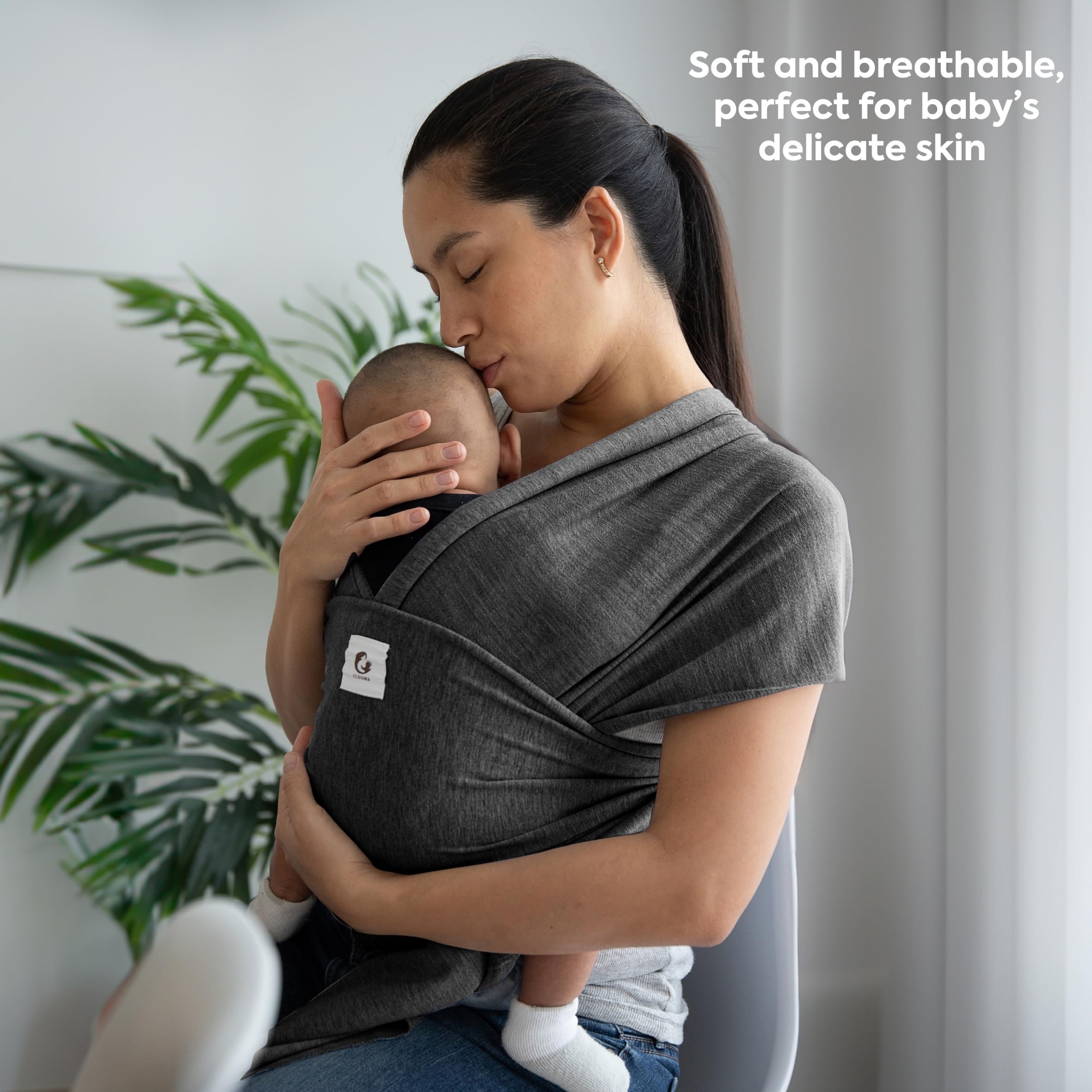 ELDOMA Dark Grey Baby Wrap Carrier - Lightweight, Breathable Baby Sling, Hands Free Baby Carrier Sling, Baby Carriers for Newborn, Infant — view 8