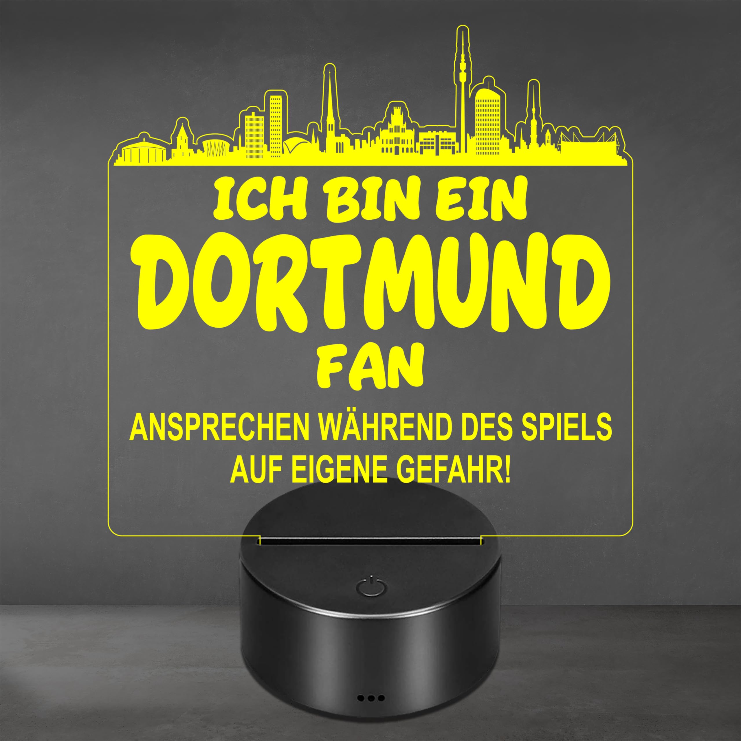Lieblingsmensch Dortmund Fan Fußball LED Nachtlicht – 3D Skyline Design „Ansprechen auf eigene Gefahr“ – RGB Farbwechsel mit Fernbedienung & Touch – Stimmungslicht für die Man Cave – 19x23cm