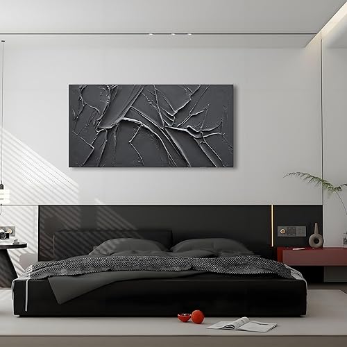 Miniatura 4 de NANKAI Pintura al óleo minimalista negra de textura gruesa pintada a mano, 30 x 60 pulgadas, arte contemporáneo grande, pintura al óleo, hogar,