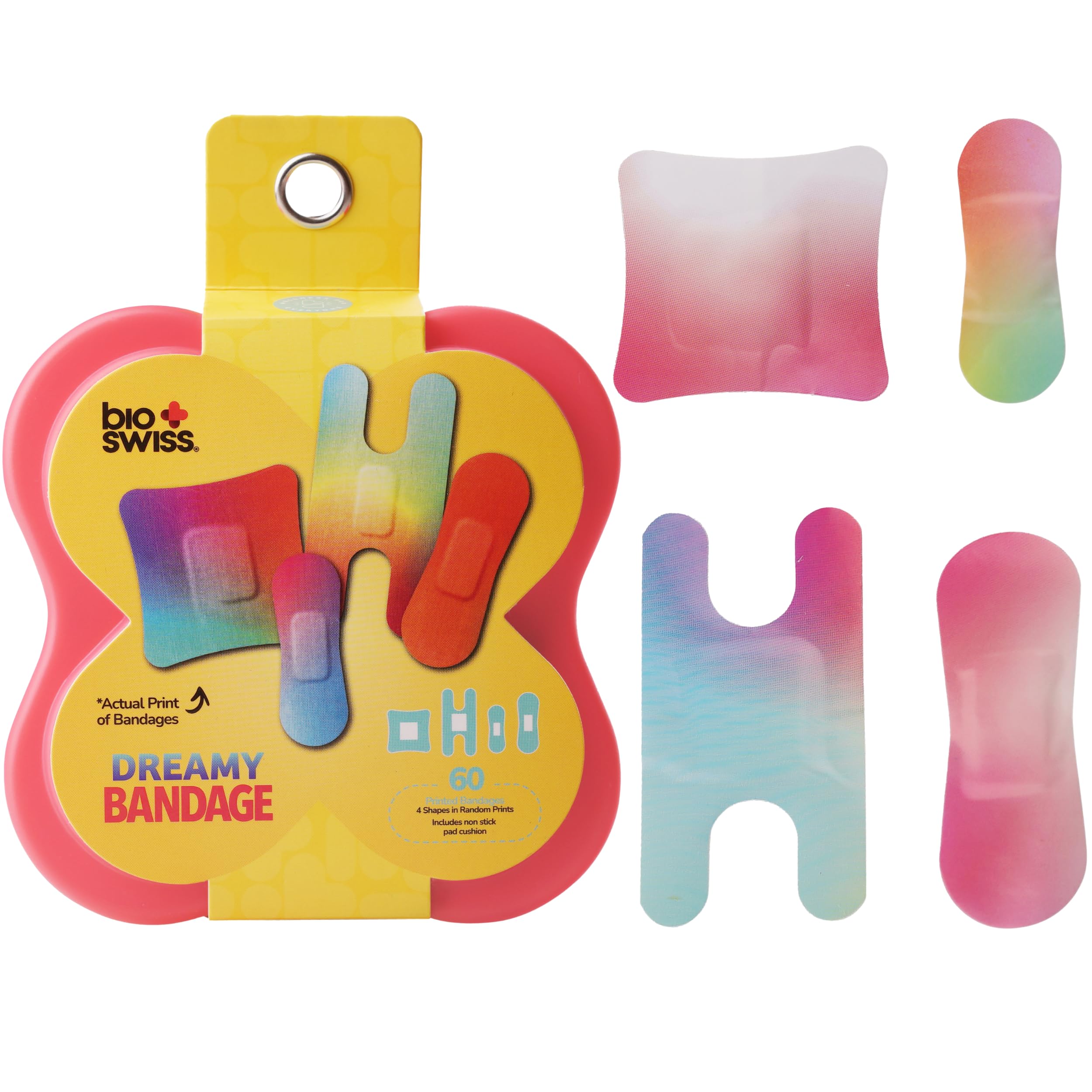 BioSwiss Bandages, Assorted Size Gradient Print Shaped Self Adhesive Bandage Set, Latex Free Sterile Wound Care, 60 Count