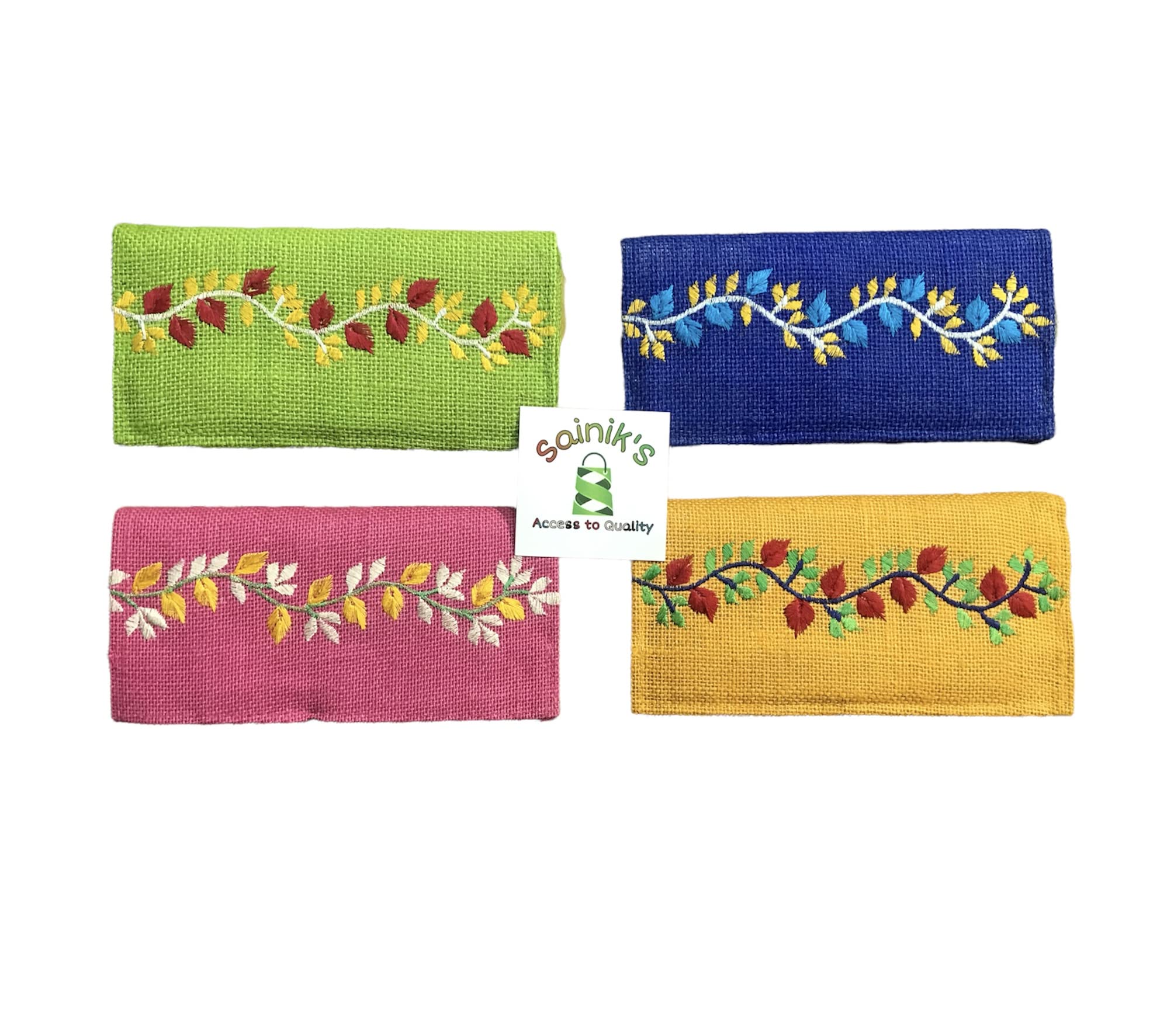Sainik's Jute Multicolored Women's Handmade Wallet Pack of 4 (4 X 9) Inch Eco-Friendly Reusable Jute Clutch-image-27