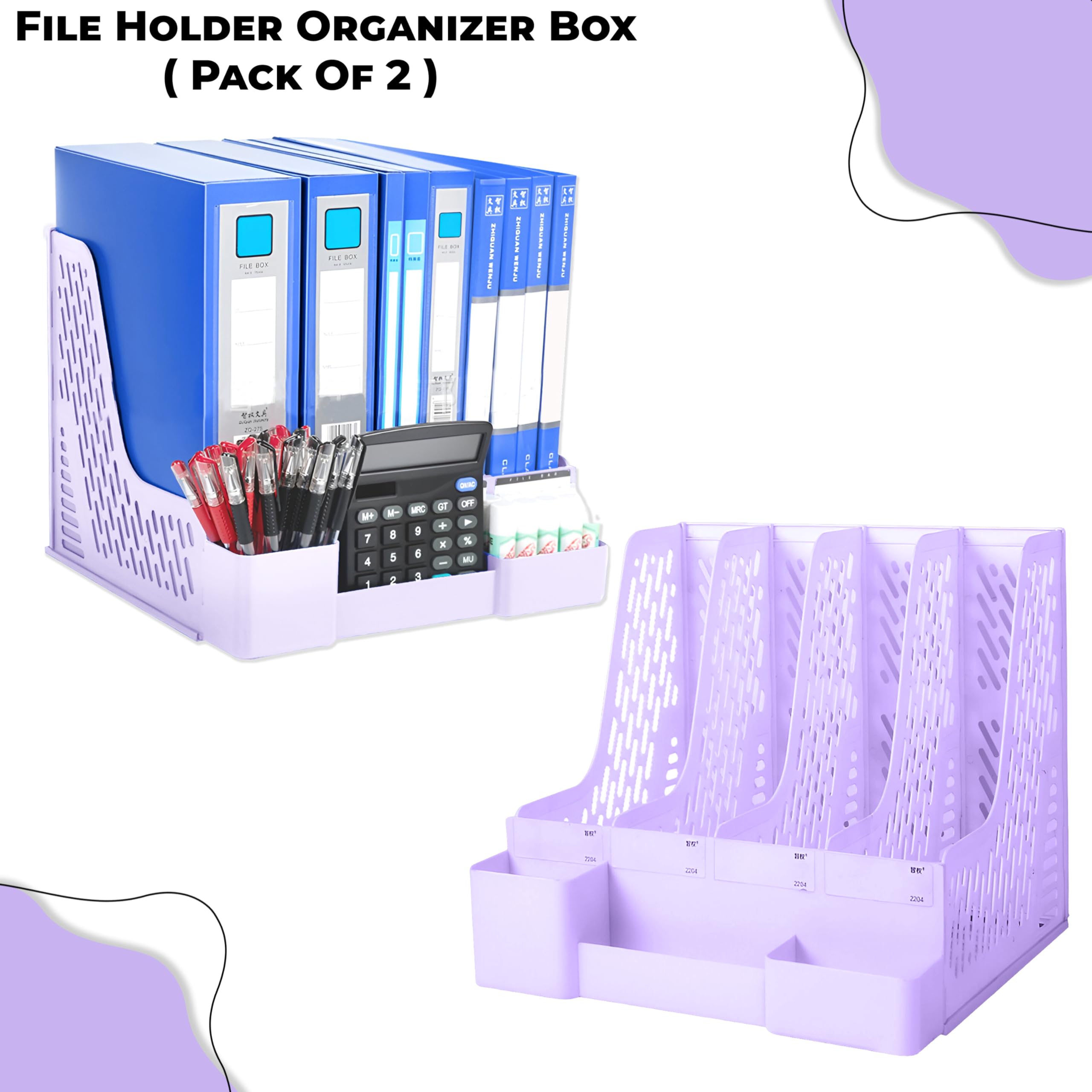DaKos Portarotolo in plastica a 4 scomparti, organizer da scrivania, organizer per lettere, portapenne, riviste, libri, organizer (viola, confezione da 2)