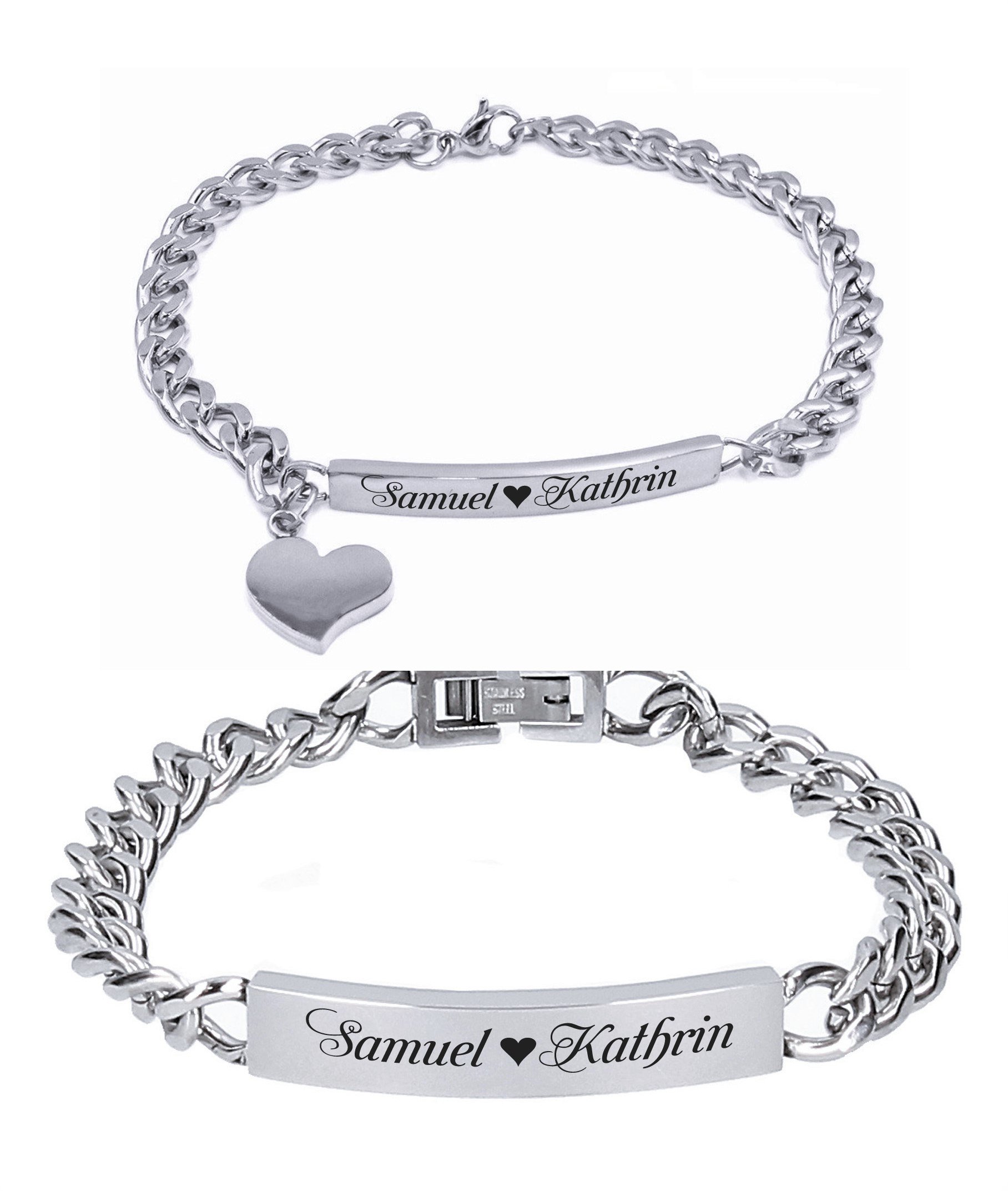 ID Edelstahl Armbänder mit Gravur nach Wunsch Partnerarmbänder Nr.3 mit Box NEU