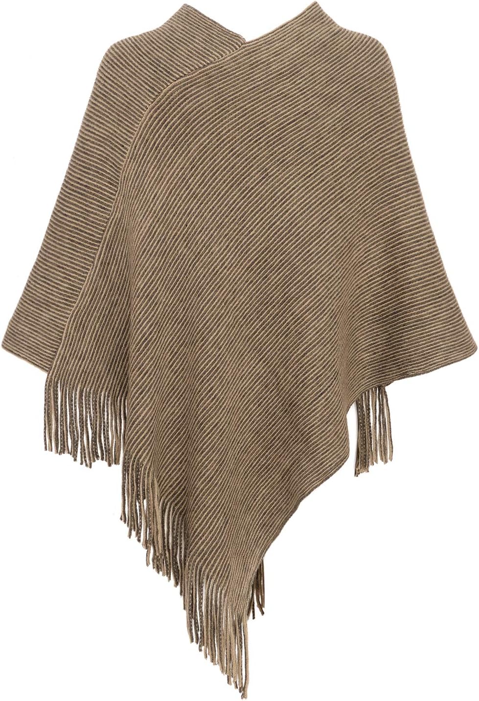 Fomolom Womens Poncho Sweater V Neck Knitted Pullover Shawls Wraps Capes with Fringes Gifts for Women Mom - Image 4