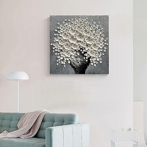 Miniatura 5 de Epicler art Pintura al óleo abstracta 3D, pintura de árbol de flores blancas, cuchillo de paleta texturizada, pintura de flores blancas, lienzo
