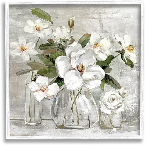 Stupell Industries Arte de pared enmarcado con flores blancas florecientes, diseño de Sally Swatland