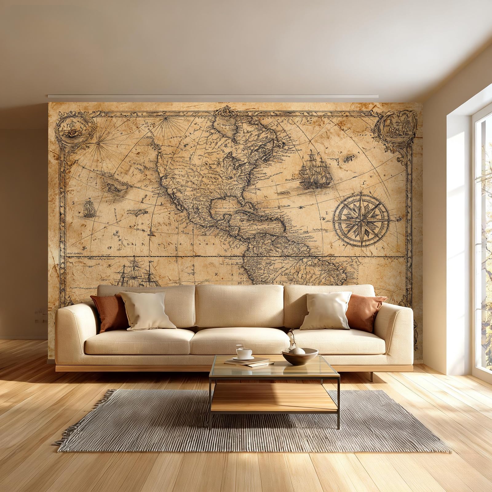 Grand poster mural en toile carte rétro avec pose autocollante