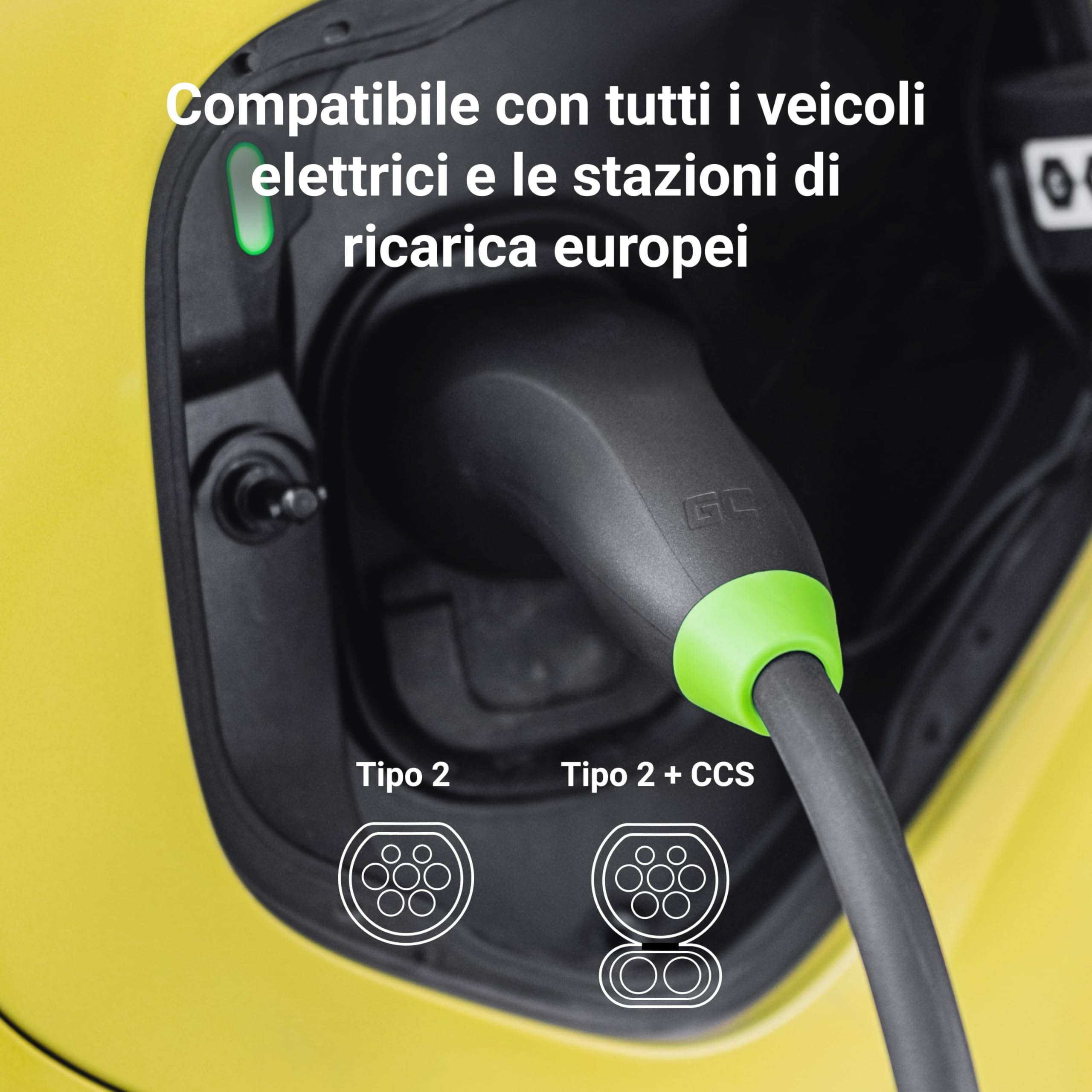 Green Cell GC Snap Tipo 2 Cavo di Ricarica 11kW 5m 16A per EV Auto Elettriche Tipo 2 a Trifase TÜV Compatibile con Model Y 3 S X, 500e, 600e, e-208, e-2008, ZOE, ID.3, ID.4, iX1, EV6, Mach-E