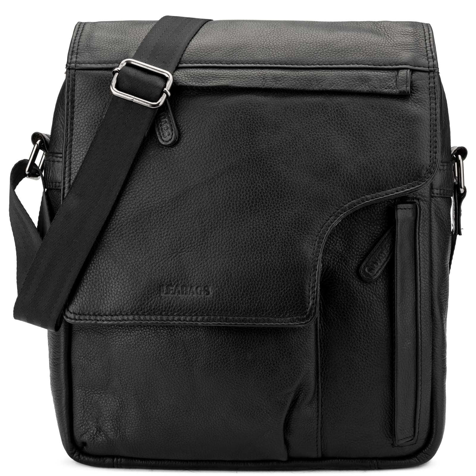 LEABAGS Borsa a Tracolla in Pelle per Uomo e Donna | Borsa per Laptop in Vera Pelle fino a 13 Pollici | Messenger Bag con Tracolla | Borsa da Lavoro, Trasporto e a Mano | Nappa Nera