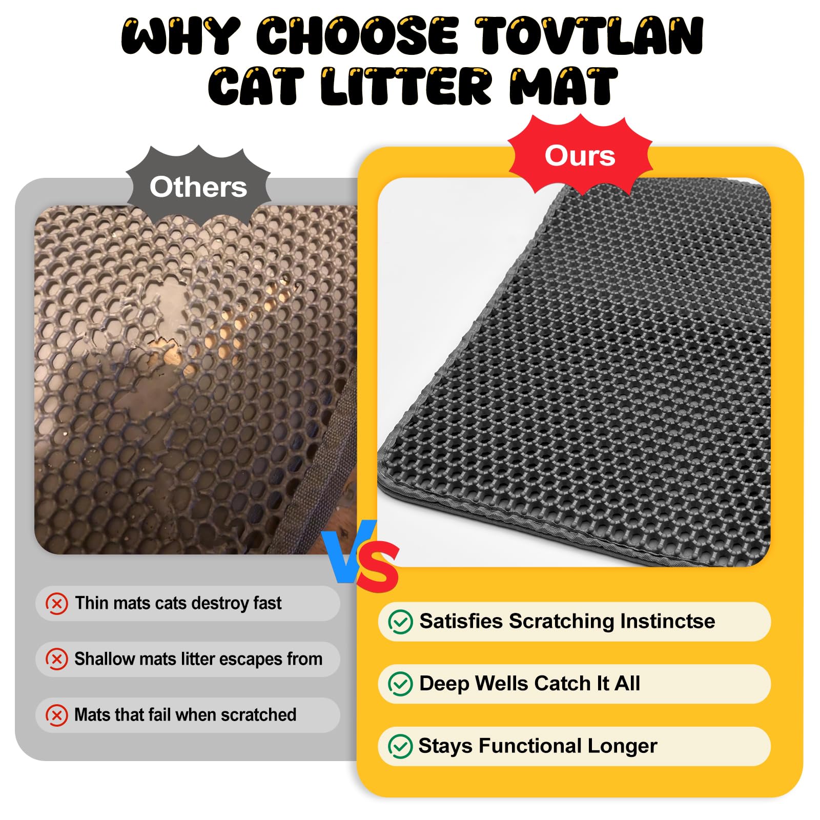 Double-Layer Cat Litter Trapper Mat - Heavy Duty Anti-Tracking Litter Box Mat with Deep Grooves & Waterproof Bottom - Stops Mess, Easy Clean (Gray,L) - image 3
