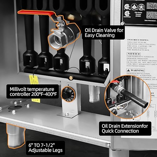 Miniatura 6 de Freidora de Piso Comercial a Gas con 2 Canastas, Freidora Comercial de Gas Natural de 120000 BTU Solo para Uso Comercial, 4 Tubos de Calentamiento,