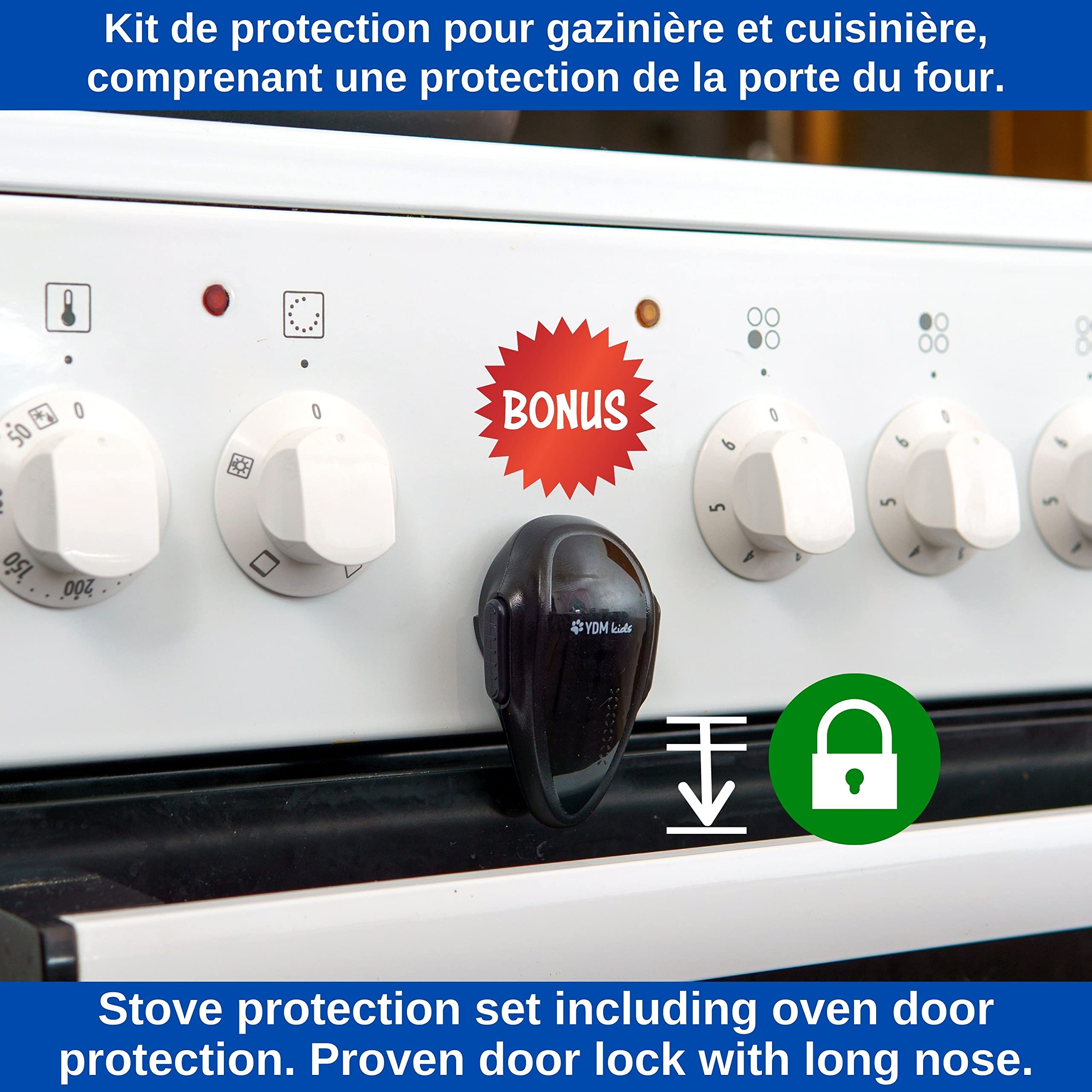 Cache-Boutons de Cuisinière et Verrou pour le Four, Jeu de 7, pour Cache Boutons avec max. Ø 4,9 cm avec min. Distance centre à centre de 6,1 cm, Couverture Bouton Cuisinière, Bloc Protection enfants