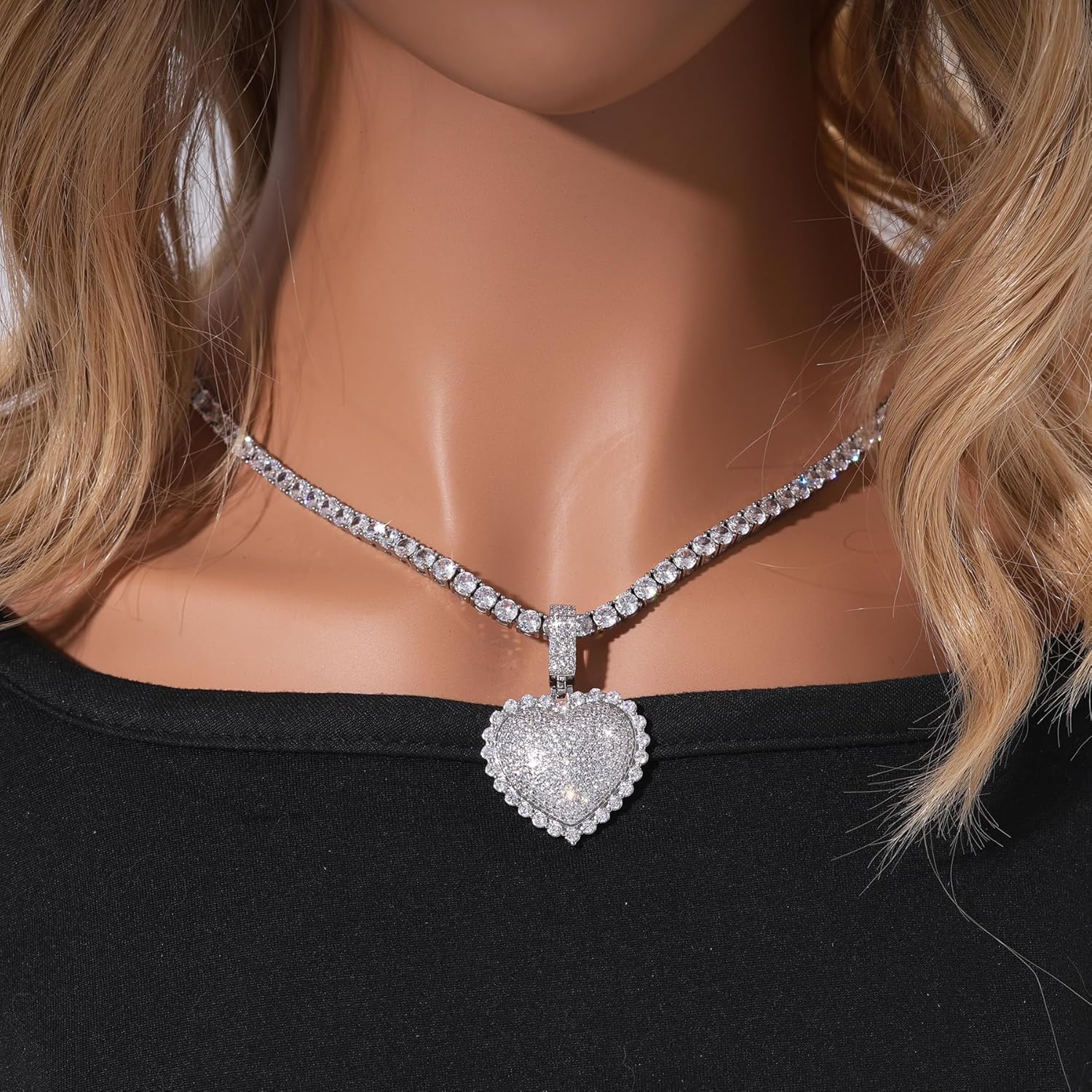 Lulu Mel Silver Heart Necklace 14K Gold Plated Heart Pendant Cubic Zirconia Necklace for Women Men, Iced Out Love Necklace Jewelry Gift Valentine's Day/Mother's Day/Christmas/Anniversary/Birthday Gift