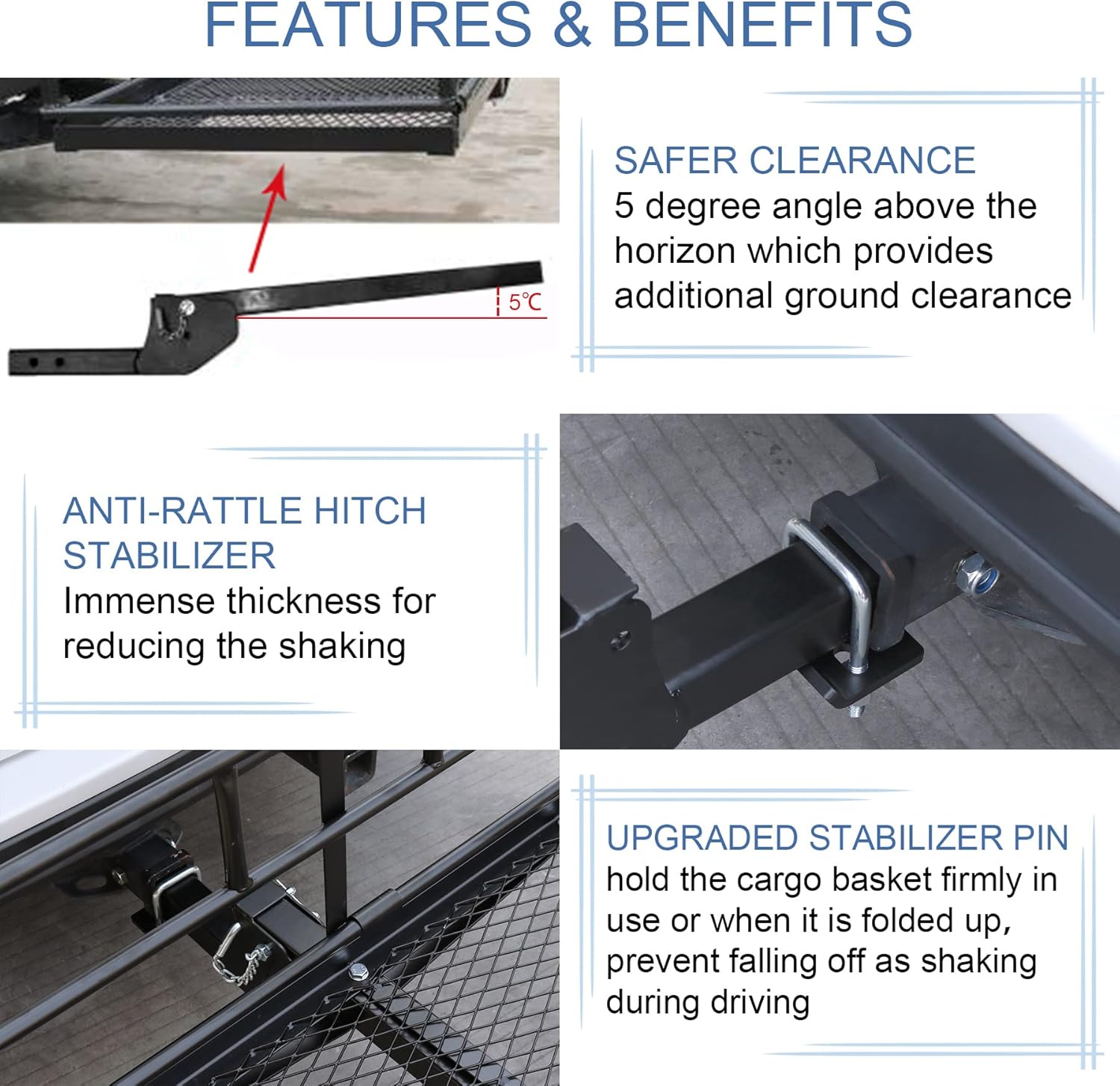 JDMSPEED Hitch Mount Cargo Carrier Car Storage Hitch 400 Lbs 60" x 24" x 14.4" Folding Vehicle Cargo Rack Rear Luggage Basket Fits 2" Receiver Stabilizer for Car SUV,Trailer,Pickup Truck