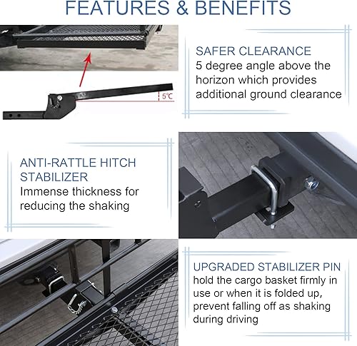 Miniatura 3 de JDMSPEED Enganche de almacenamiento de carga para automóvil, 400 libras, 60 x 24 x 14.4 pulgadas, cesta de equipaje plegable para vehículos, cesta