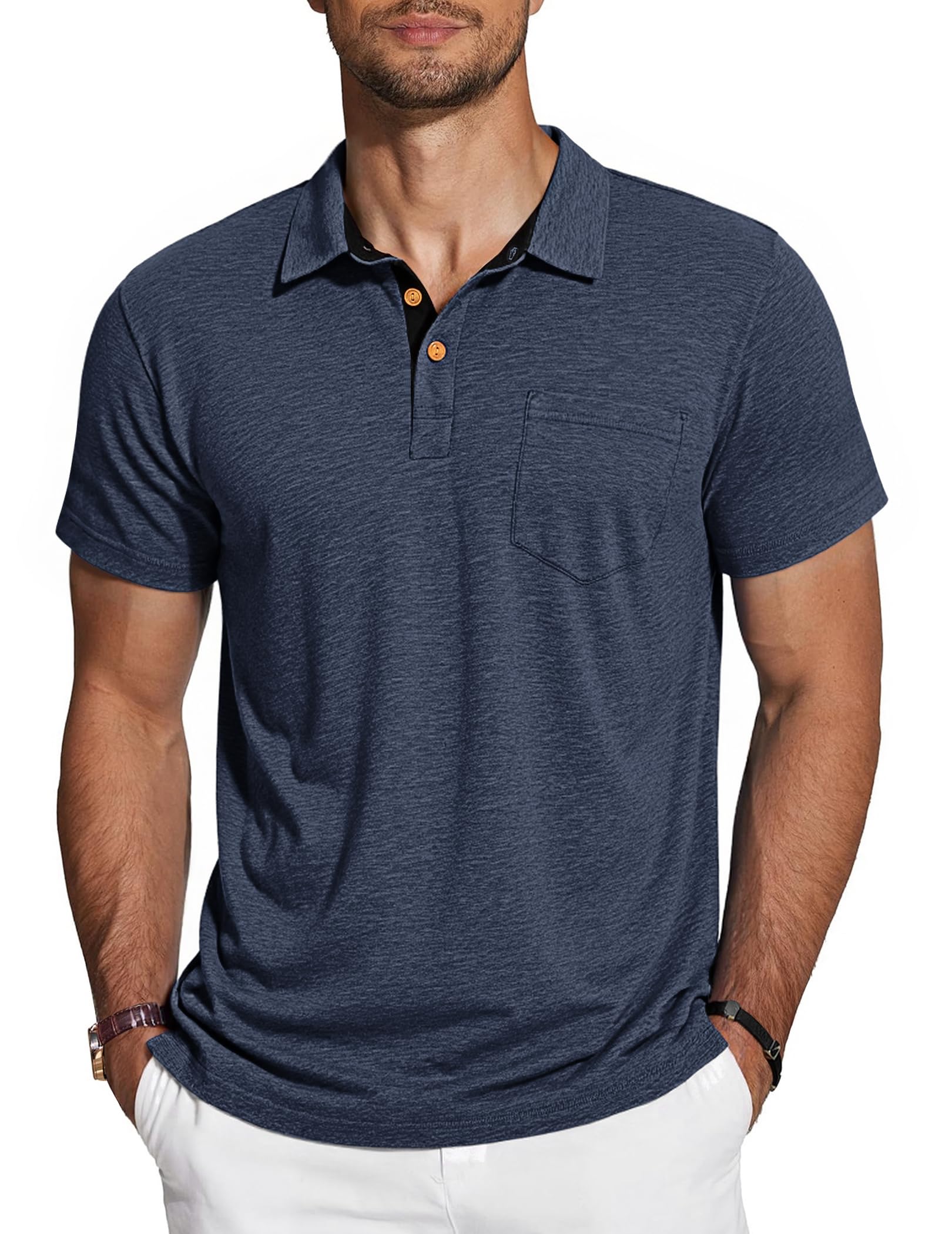 TARAINYA Polo Uomo Cotone Maniche Corte con Tasca Polo Shirt Estivo