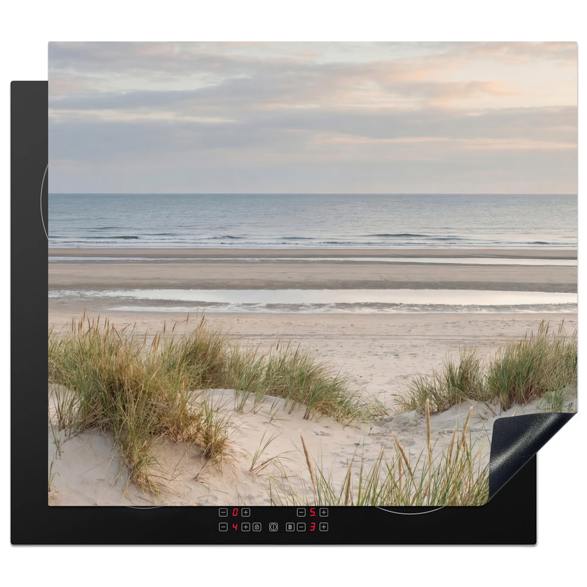 KitchenYeah© Induction Hob Protector Mat 20.5"x23.6" / 60x52 cm Cooker Top Protectors Cover Ceramic Covers Electric Hobs Vinyl Sandy Beach - Cloudy - Dunes